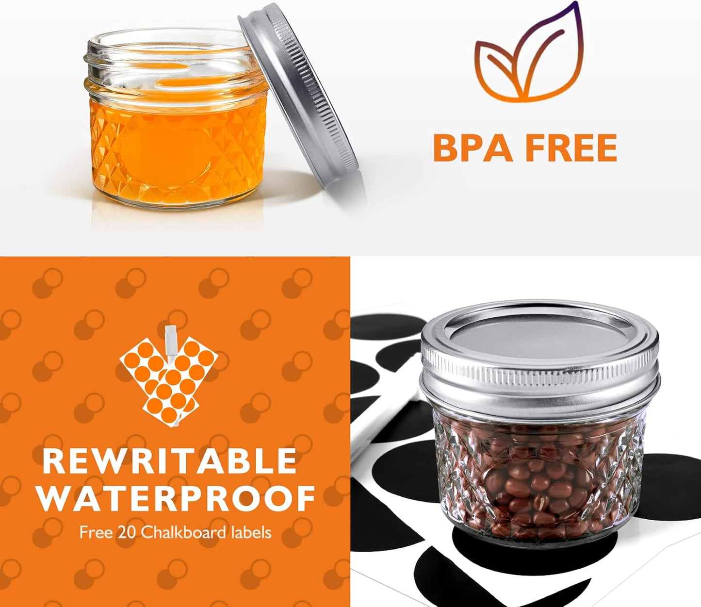 asika Mini Glass Jars,Canning Jars 4 oz With Lids, Small Glass Jars Ideal for Food Storage, Jam, Spice,Candle,Honey,Wedding Favors(12 PACK)