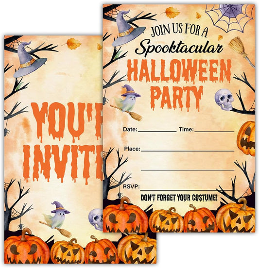 Halloween Party Invitations, Spooky Pumpkins Halloween Party Fill in Invites Cards With Envelopes (20 Count), Double Sided Design