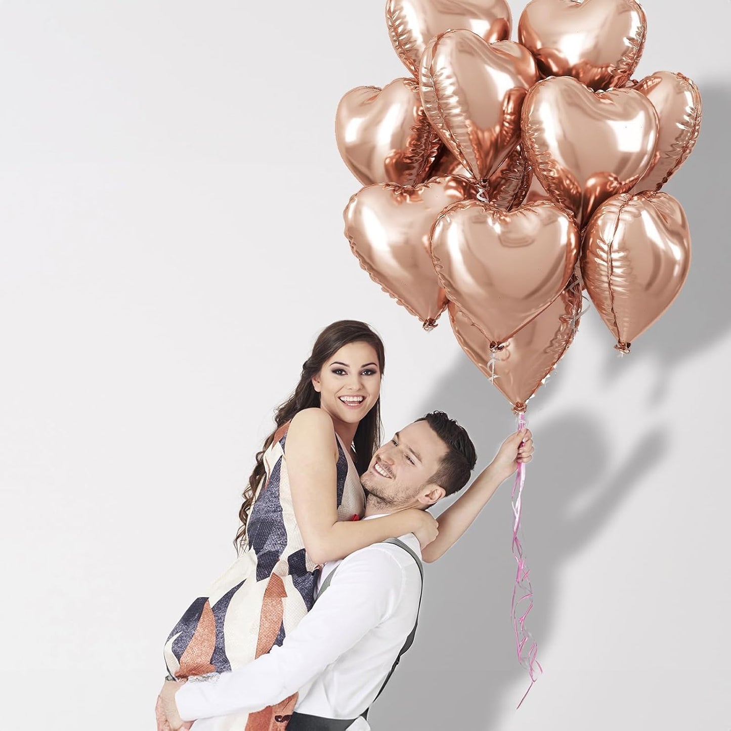 Rose Gold Foil Heart Balloons, 18 Inch Large Rose Gold Heart Shape Mylar Balloon, Metallic Champagne Helium Heart Foil Balloons for Valentine Girls Women Birthdays Baby Shower Wedding Party Decor