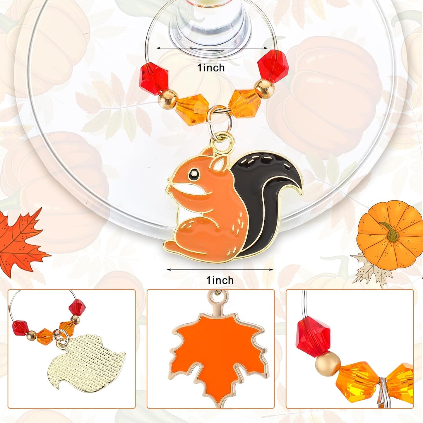 Sasylvia 8 Pieces Thanksgiving Fall Wine Glass Charms Fall Glass Markers Harvest Wine Charms Rings Tags for Stem Glasses Hostess Gifts Party Favors Drink Markers Autumn