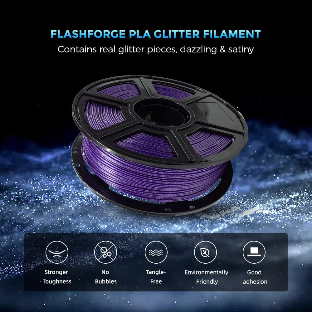 FLASHFORGE 3D Printer Filament, PLA Galaxy Filament 1.75mm, 1KG Spool (2.2lbs), Dimensional Accuracy +/- 0.02mm for FDM 3D Printers, Better Tenacity & No Knotting (Purple)