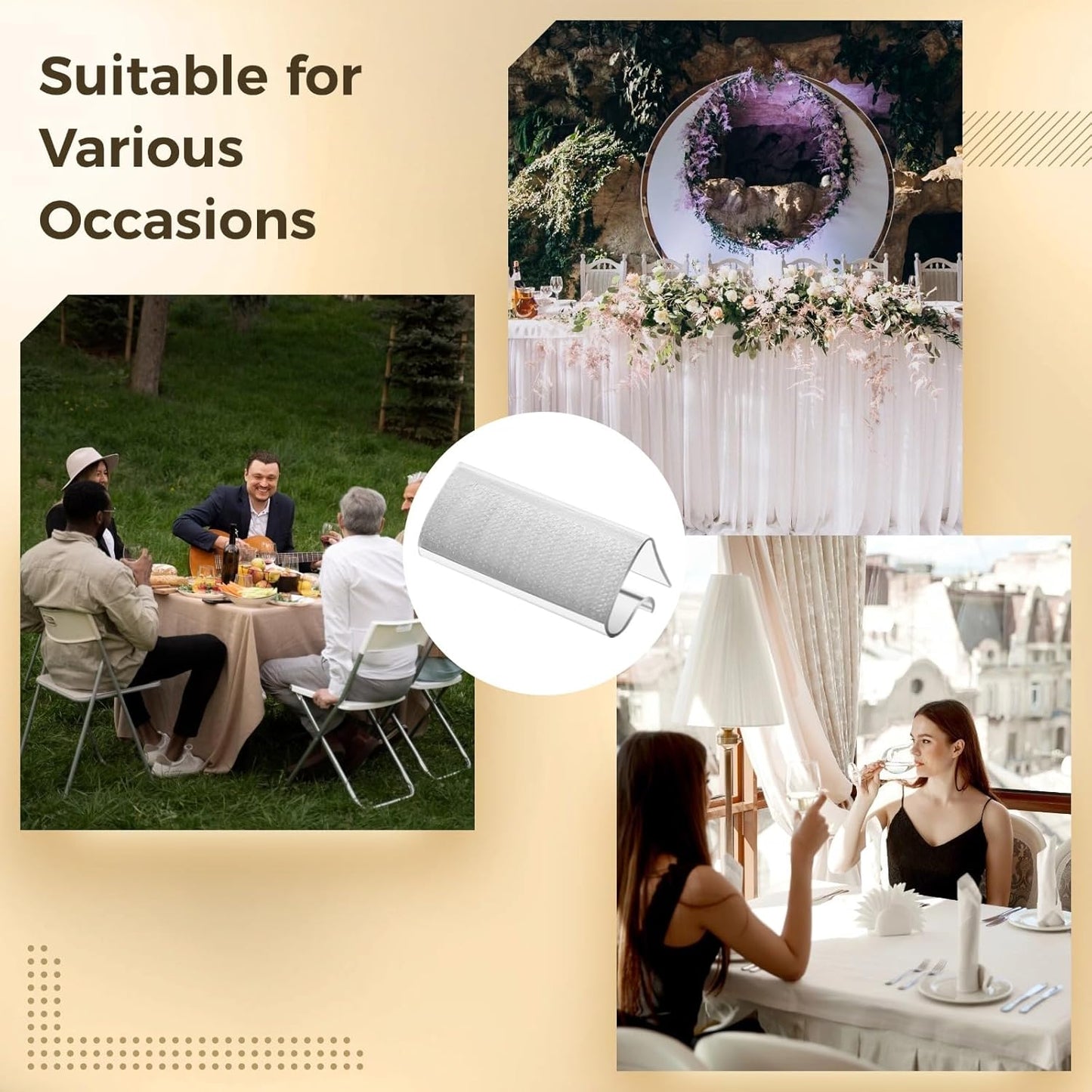 72 Pcs Table Skirting Clips, Table Skirt Clips with Sticking Fastener Strips, EC Model Tablecloth Clips for 3/4"-1" Table, Table Cover Clamps for Indoor Outdoor Events