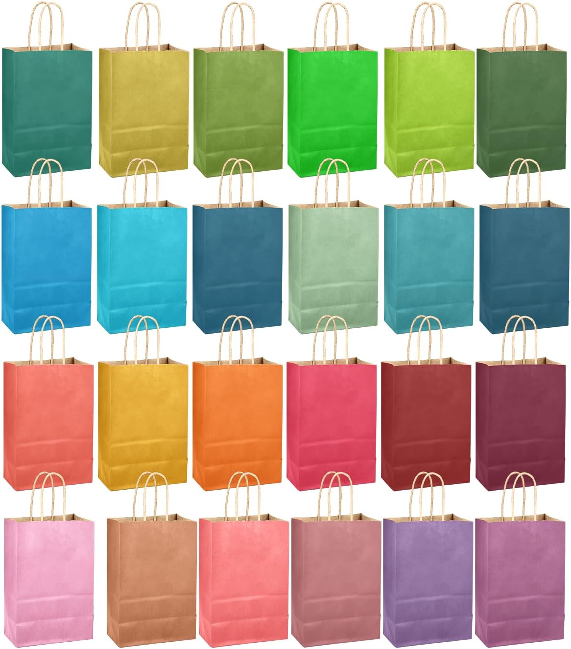 qiqee 24Pcs Small Gift Paper Bag with Handles Bulk - 8.3"x6"x3. 15" Rainbow Party Bags - Mulit Color
