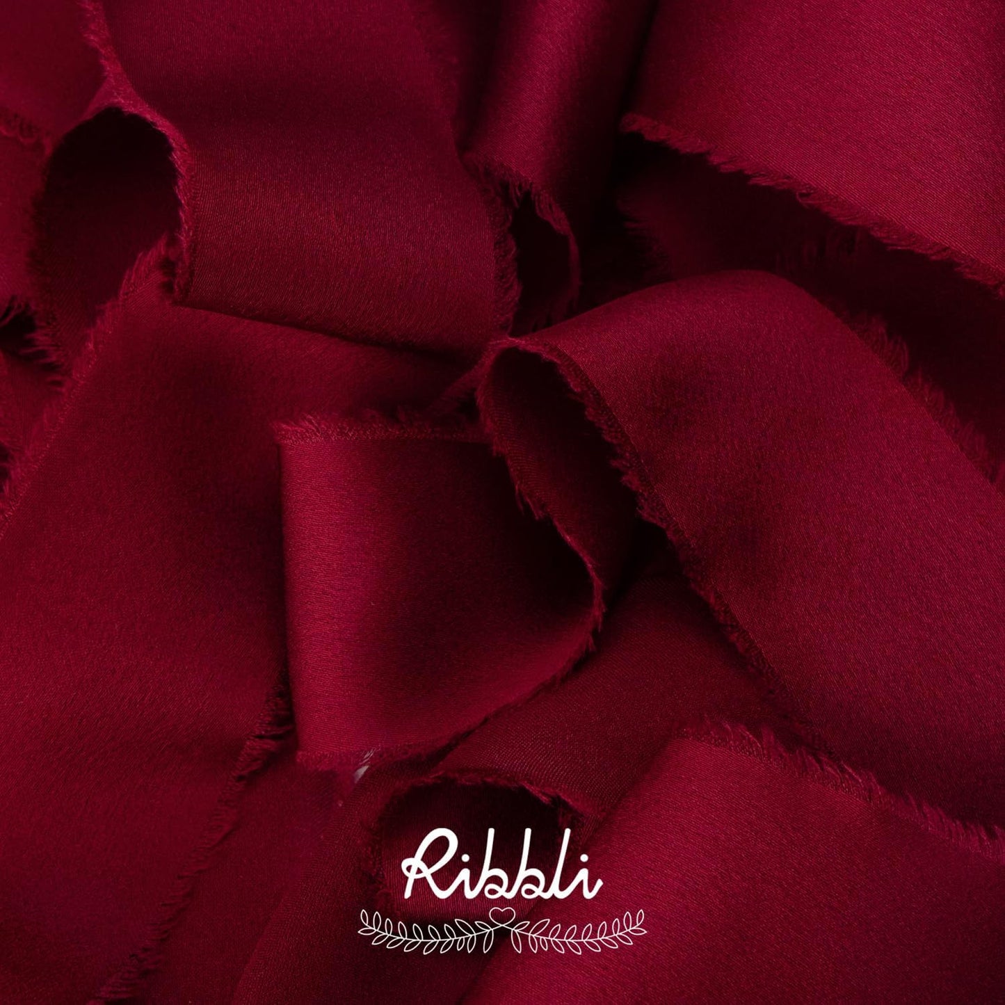 Ribbli Burgundy Silk Satin Ribbon 1.5 Inch x 12 Yard Handmade Frayed Chiffon with Wooden Spool Burgundy Red for Gift Wrapping Wedding Invitations Bridal Bouquets Home Decor