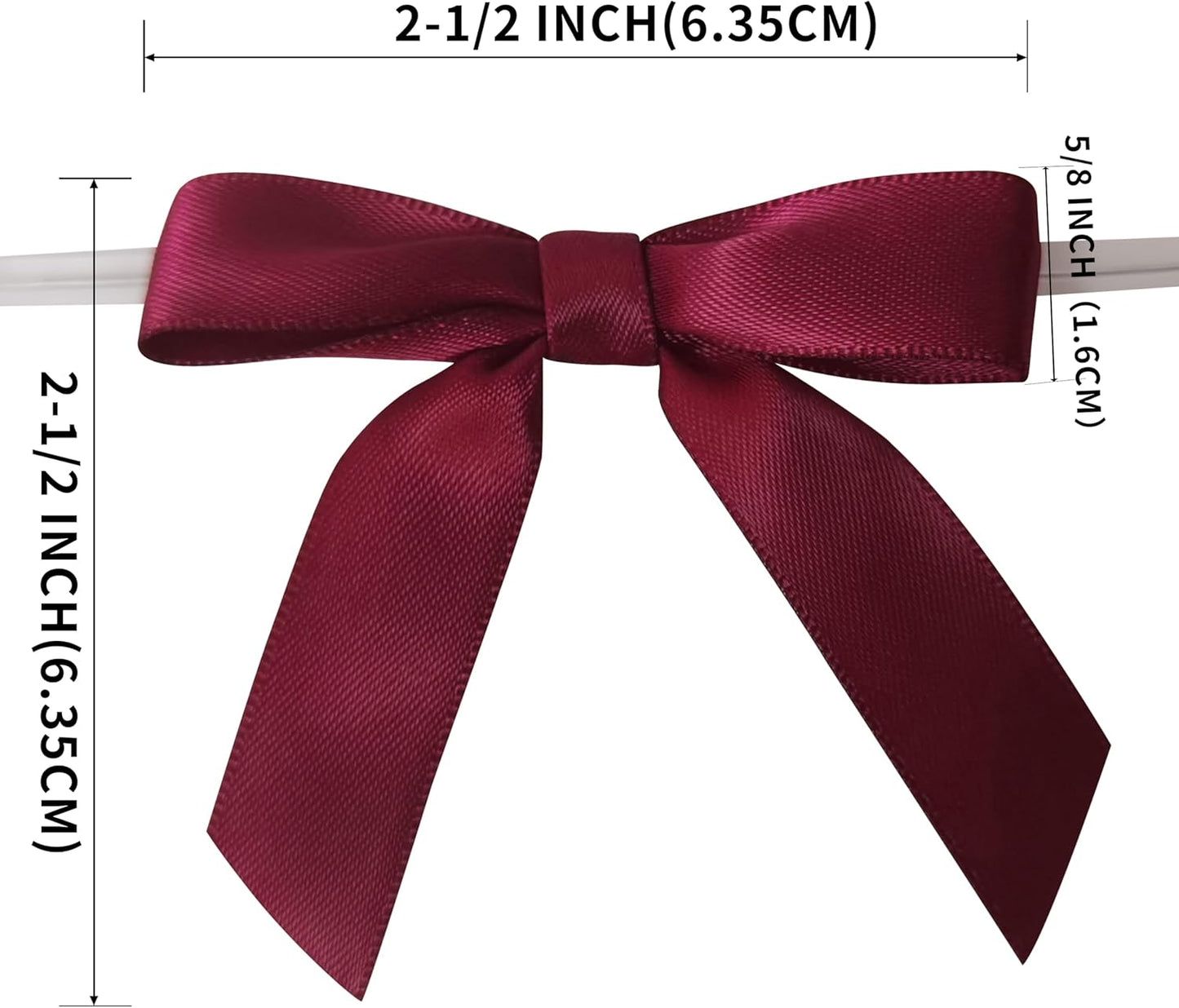 50pcs 2-1/2" Burgundy Satin Ribbon Bows with Twist Tie Bows for Christmas Gift Packing&Wrapping (Burgundy)
