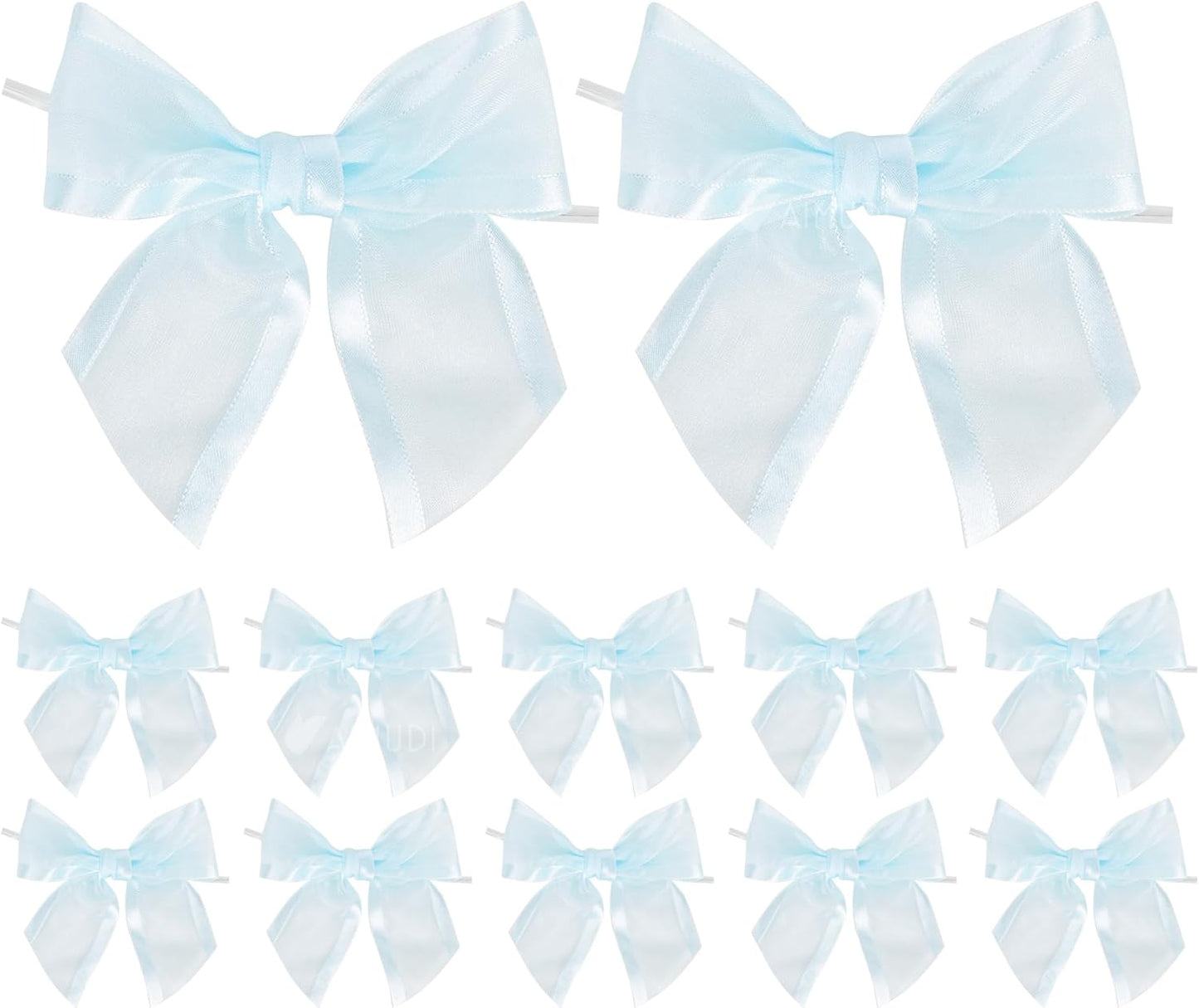 AIMUDI Baby Blue Bows 4" Organza Bows Premade Twist Ties Bows for Gift Wrapping Crafts Treat Bags Baskets Cake Pop Baby Shower Birthday Wedding Decor - 12 Counts