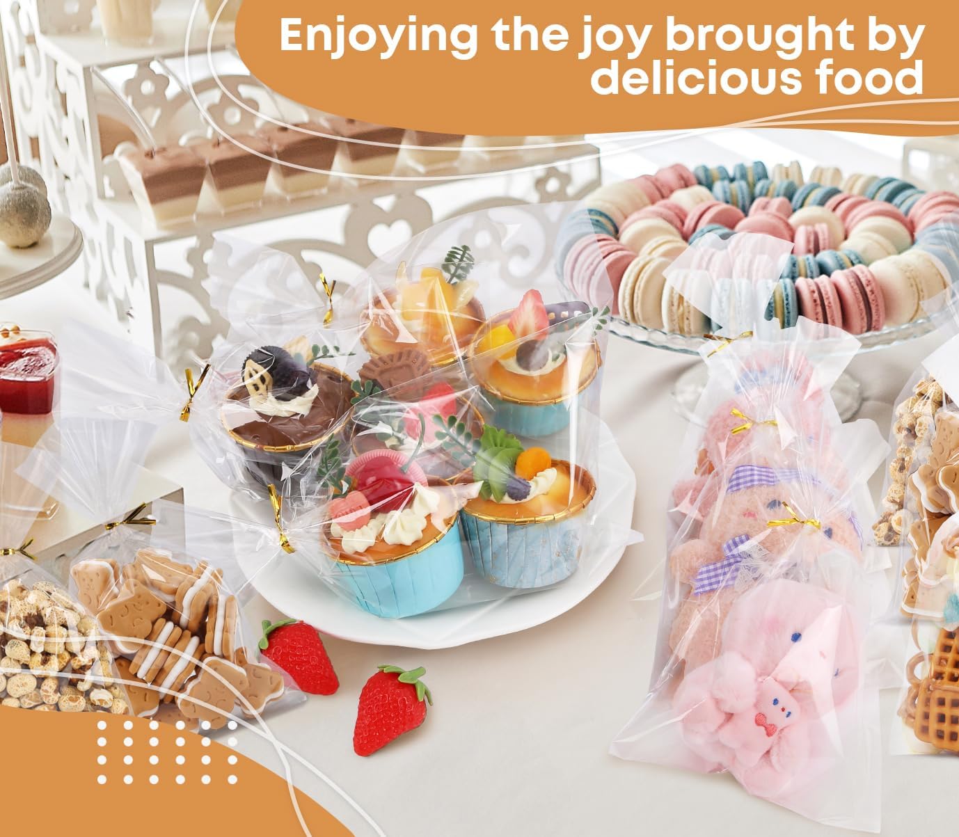 SUREHOME Cellophane Bags, 100 Pack Clear Gift Bag Cellophane Treat Bags with Ties 6x10 Inch Plastic Small Cello Candy Bag for Party Favors Easter Goodie Graduation Cookies Bakery Popcorn Wraps