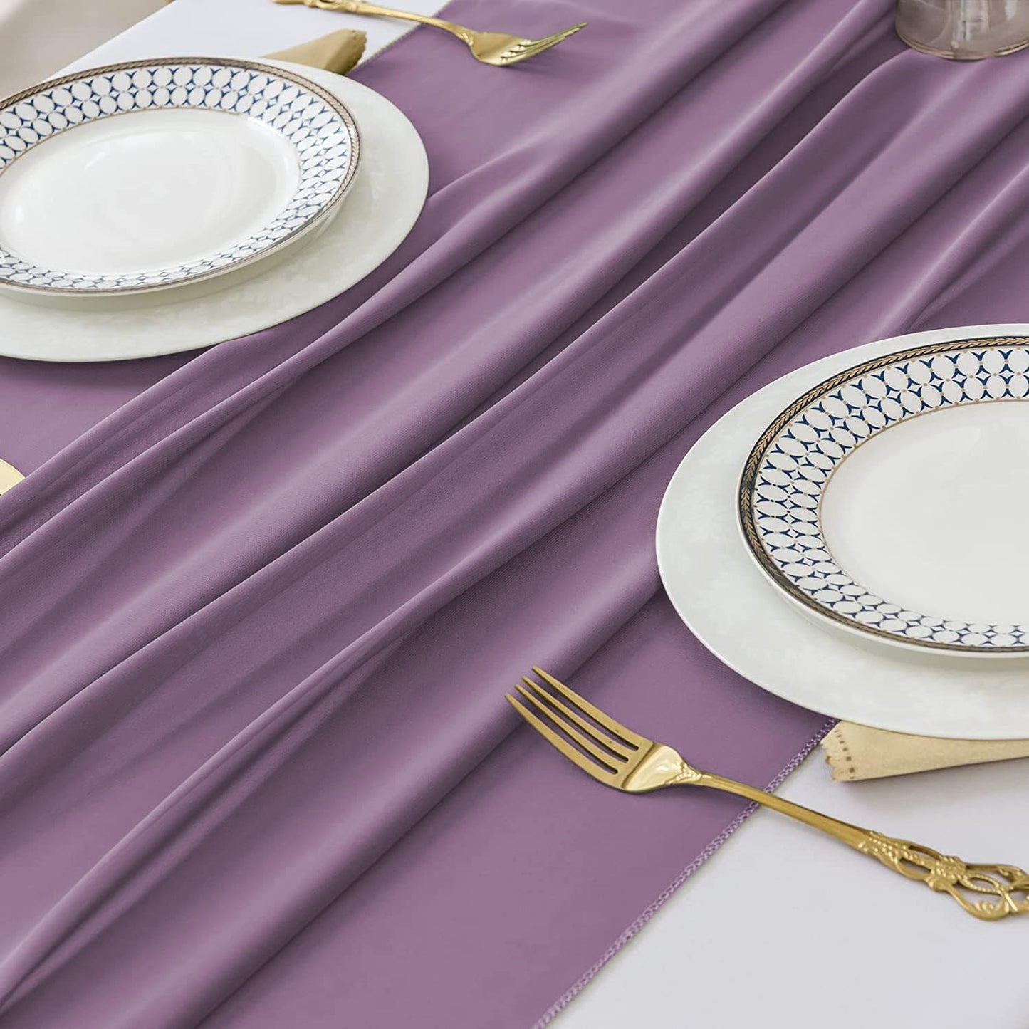 2 Pack 10 Ft Chiffon Table Runner Lavender Gauze Long Table Runners 27x120 Inches Sheer Tulle Table Runner for Rustic Wedding Reception Bridal Shower Decorations Birthday Party