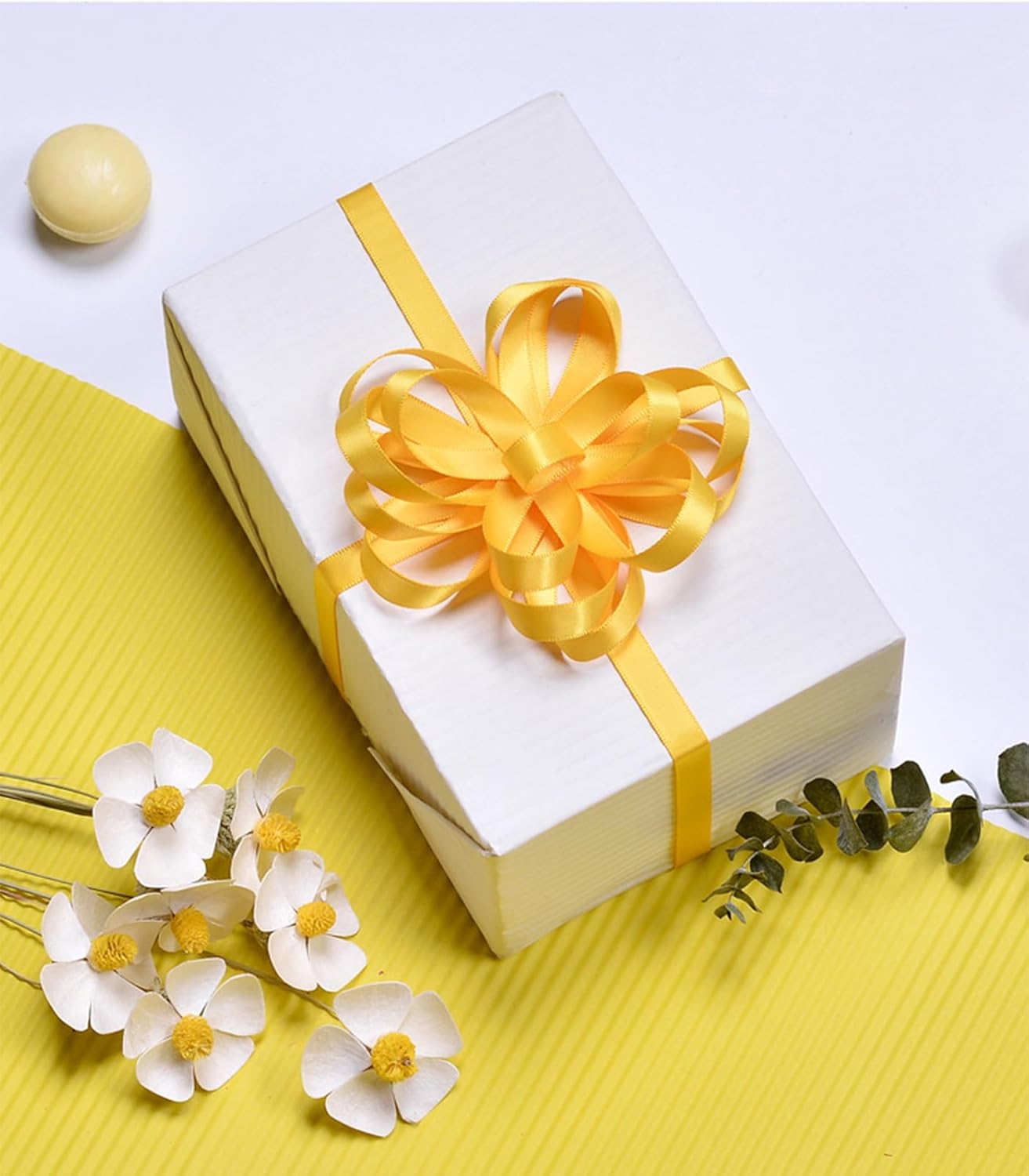 1" x 50 Yards Yellow Satin Ribbon Single Faced Fabric Ribbons for Gift Wrapping, Crafting, Bows Making, Flower Bouquet, Wedding, Home Decor