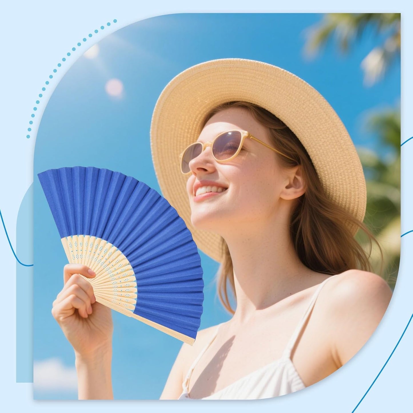 JOHOUSE 12 Pcs Paper Folding Hand Fans, 8.3 Inch Dark Blue Paper Fans Handheld for Wedding, Outdoor Party Favors, Baby Shower Decorations, Photography Prop