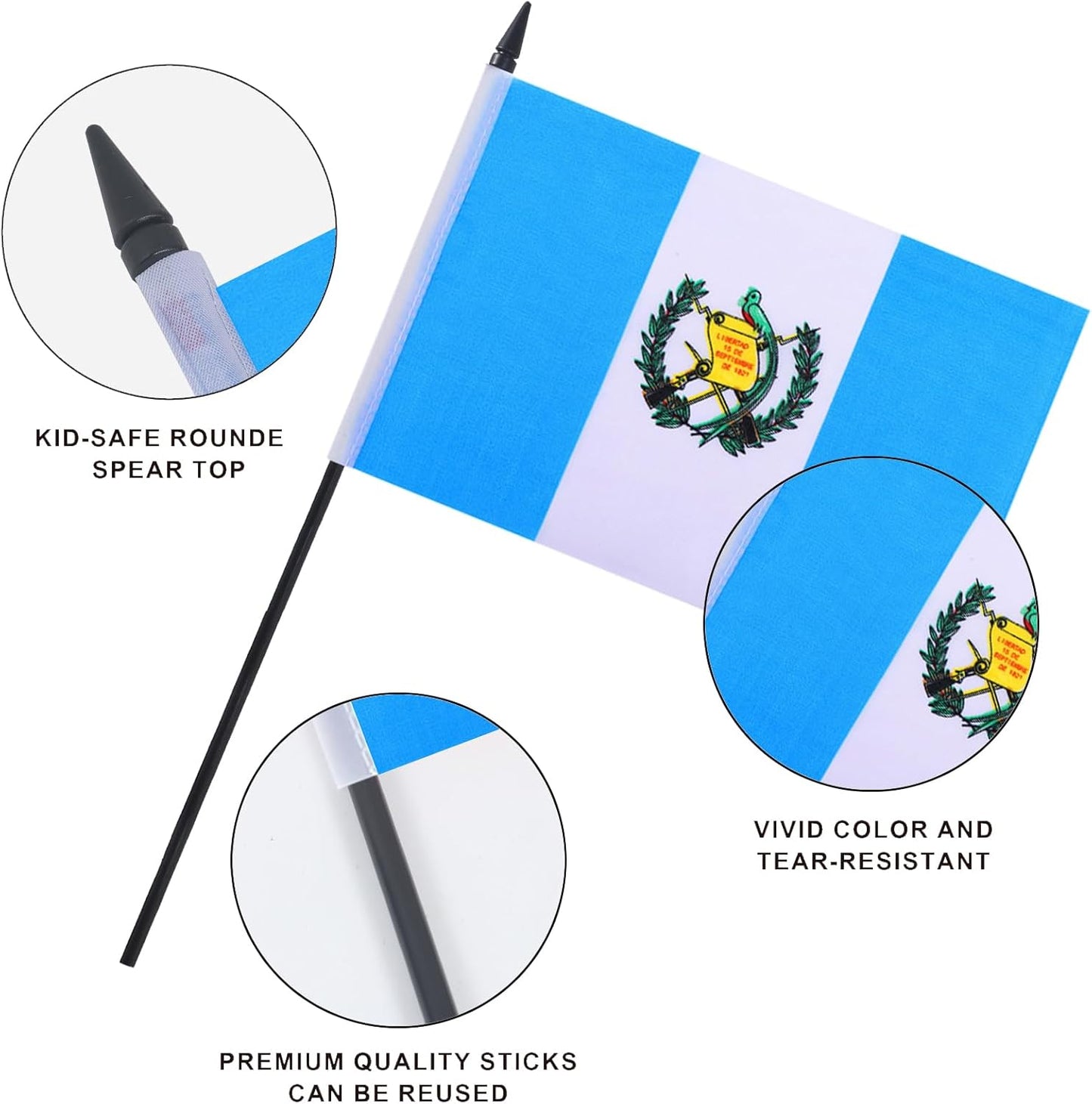Guatemala Desk Flag 12" Solid Pole Deluxe Set Guatemalan Flags Banner Mini Small Guatemala Office Table Flags with Black Stand Base Desktop Decorations(2Pack)