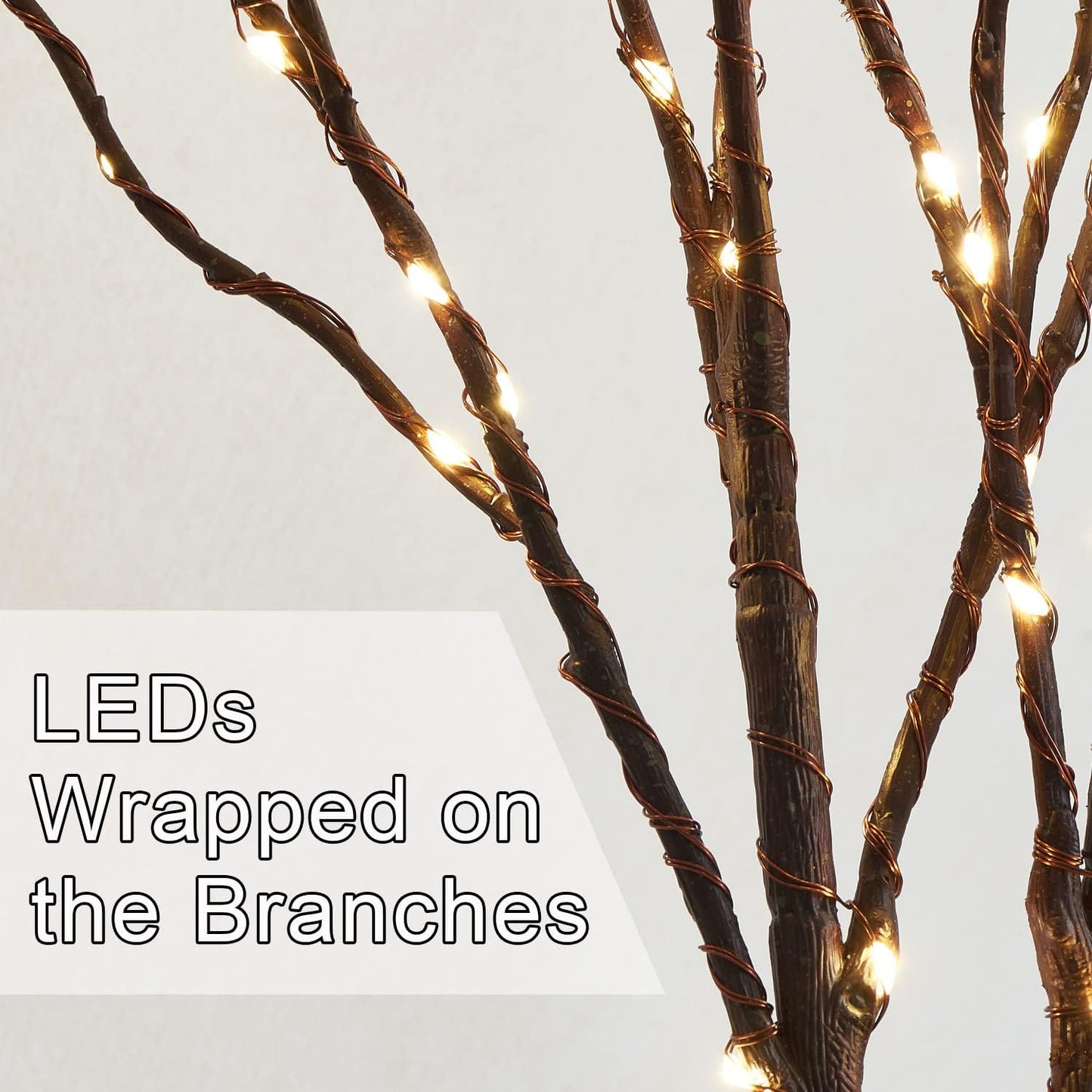 Fudios Lighted Brown Branches with Timer 32 in 100 LED for Vases Battery Operated, Artificial Willow Branch Twigs with Warm White Lights for Christmas Holiday Party Decor