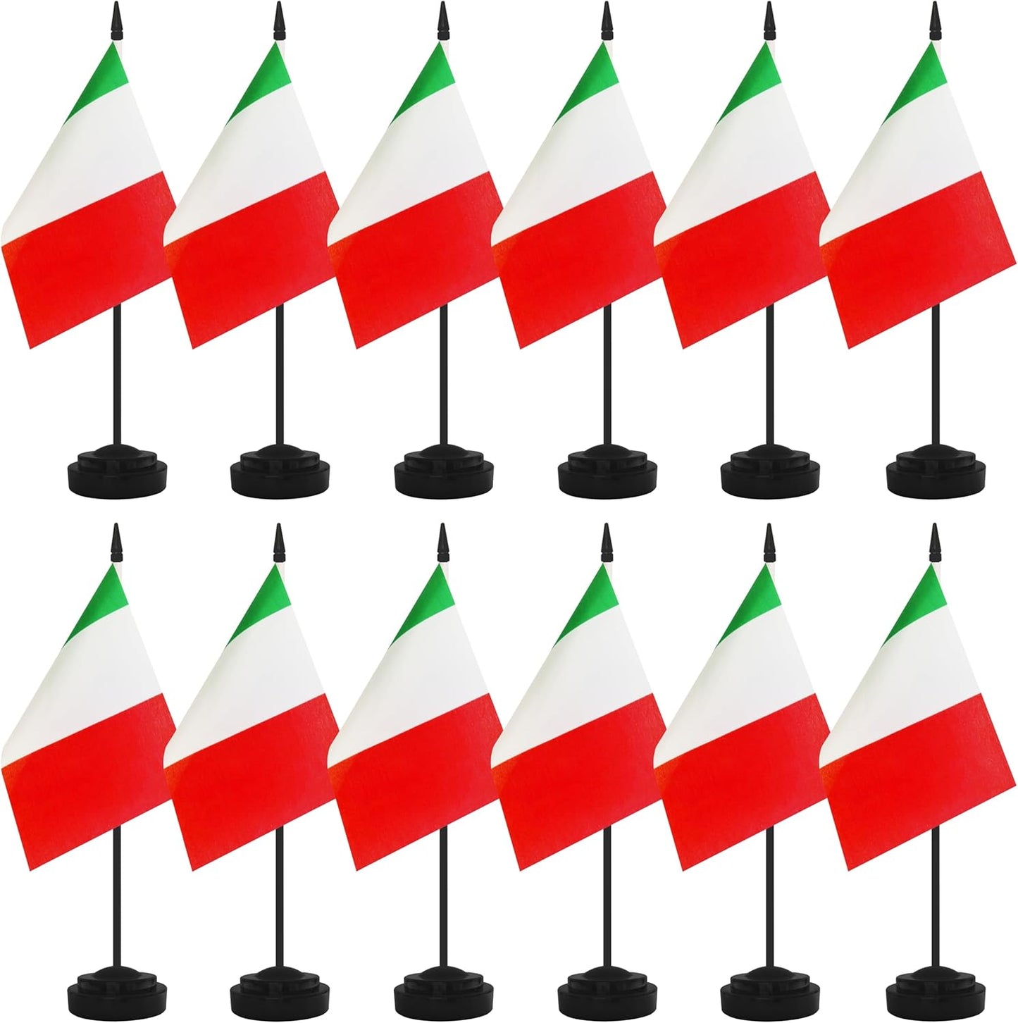 12 Pack Italy Desk Flags, Italian Desktop Flag, Small Miniature Office Flags with 12" Black Pole and Black Base, Offices, Classroom, Home, Festival Decoration (Italy)