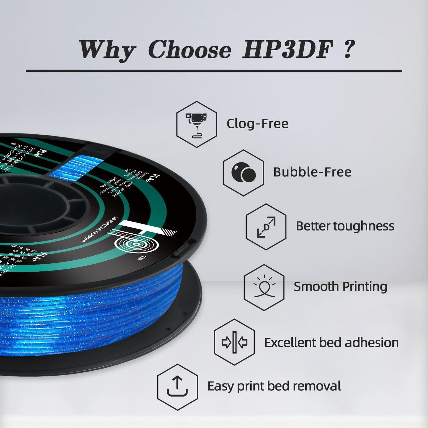 Glitter PLA Filament, Twinkling 3D Printer Filament, PLA Filament 1.75mm Dimensional Accuracy +/- 0.02mm, 1KG Spool (2.2 lbs), Fit Most FDM Printer (Glitter Blue)