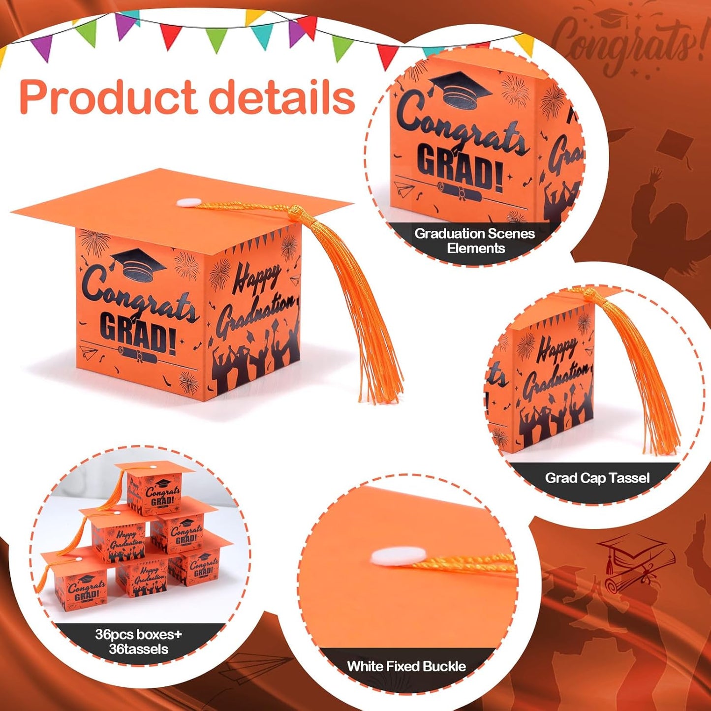 COTOPHER 36 Pack Mini Graduation Cap Gift Boxes with Tassel, Class of 2025 Graduation Candy Boxes Centerpieces for Tables Party Decorations, Small Treat Box Graduate Favors Supplies
