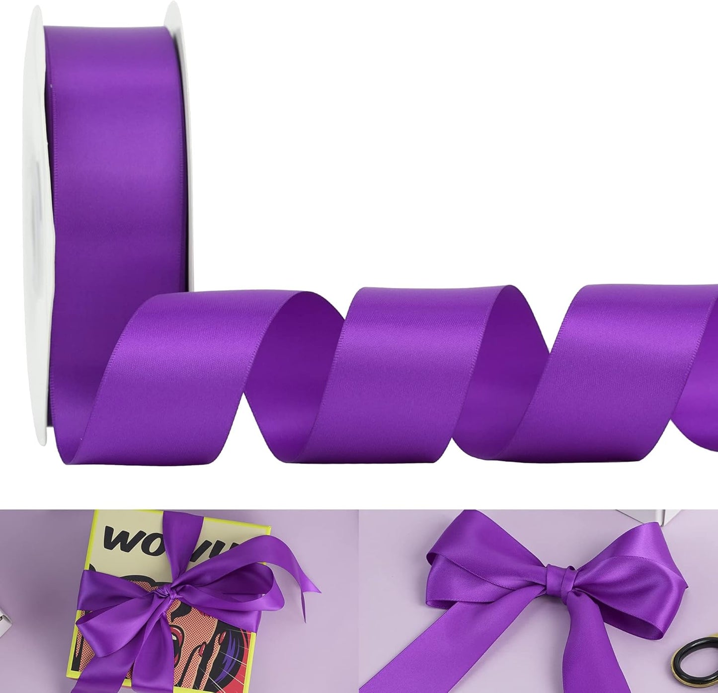 HUIHUANG Purple Ribbon Satin 1-1/2" Wide Double Face Polyester Satin Ribbons for Crafts, Thick Silk Ribbon for Halloween Hair Bows Floral Bouquet Cake Box Decor Party-50 Yards