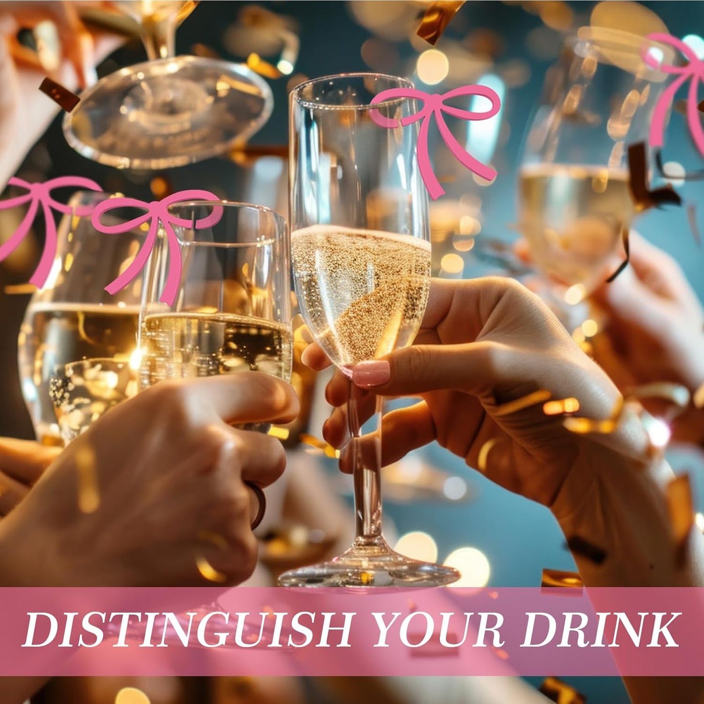 50 Pcs Bows Drink Tags Coquette Bow Wine Glass Charms Acrylic Bowknot Drink Tag for Bachelorette Birthday Wedding Coquette Tasting Party Decor Accessory(Rose Pink)