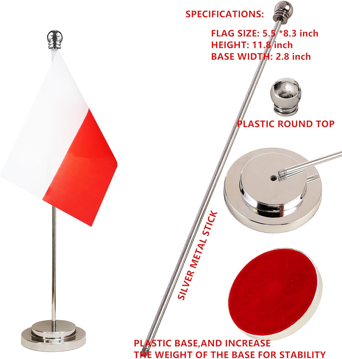 Poland Polish Deluxe Desk Flag Set Small Mini Miniature Poland Polish Table Desktop Flags,Festival Events Celebration,Office Decoration-2 Pack