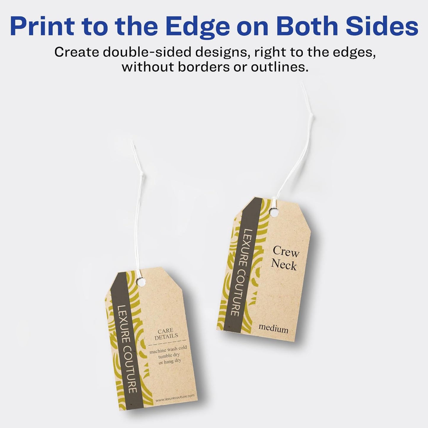 Avery Kraft Brown Banner Tags, Sure Feed Technology, 2" x 3.5", Laser/Inkjet Printable, 64 Total, Strings Included, Also Great for Gifts and Favors (80516)