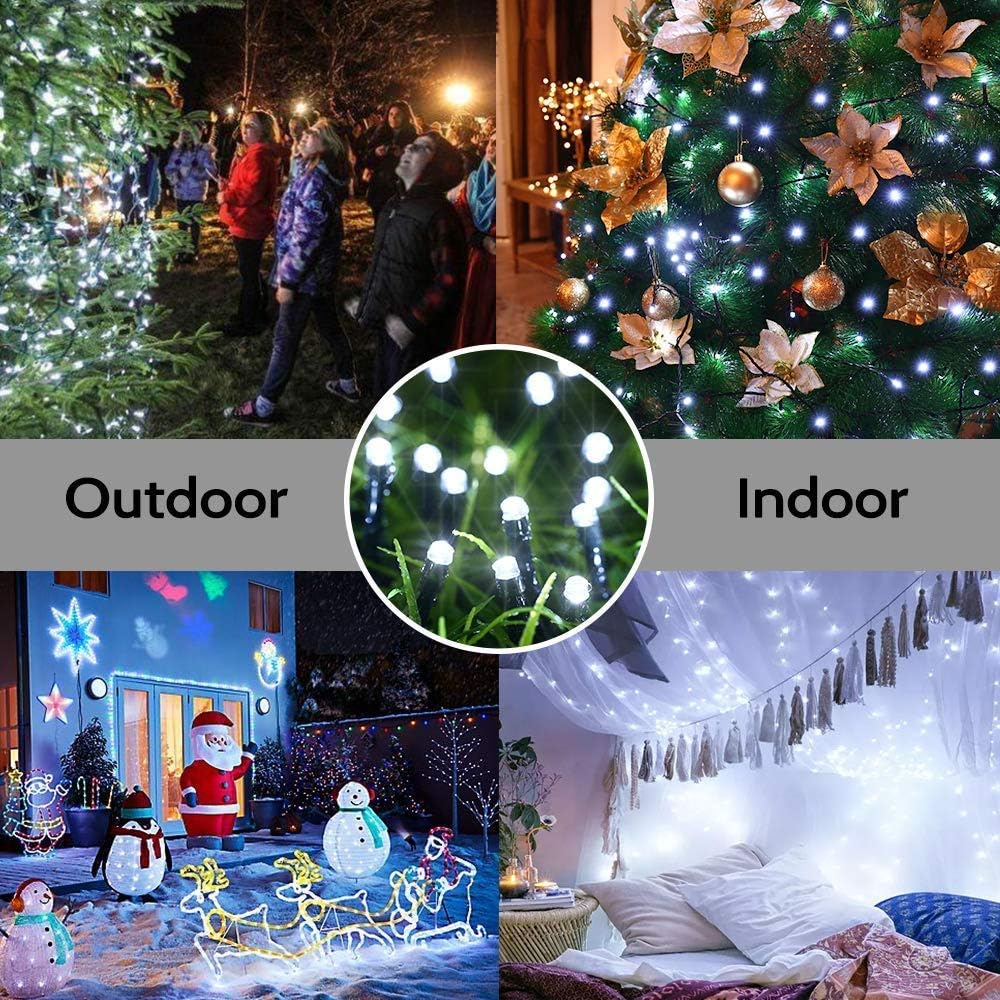 Toodour Solar Christmas Lights, 121ft 350 LED 8 Modes Outdoor Christmas String Lights, Waterproof Solar String Light for Xmas Tree, Fence, Holiday, Party, Balcony, Outdoo Xmas Decorations - White