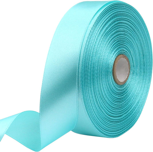 Lake Blue Solid Satin Ribbon 1 Inch 50 Yards Solid Polyester Fabric Ribbon for Gift Wrapping Wedding Christmas Baby Shower Birthday Party Decoration Handmade Immortal Flower Craft