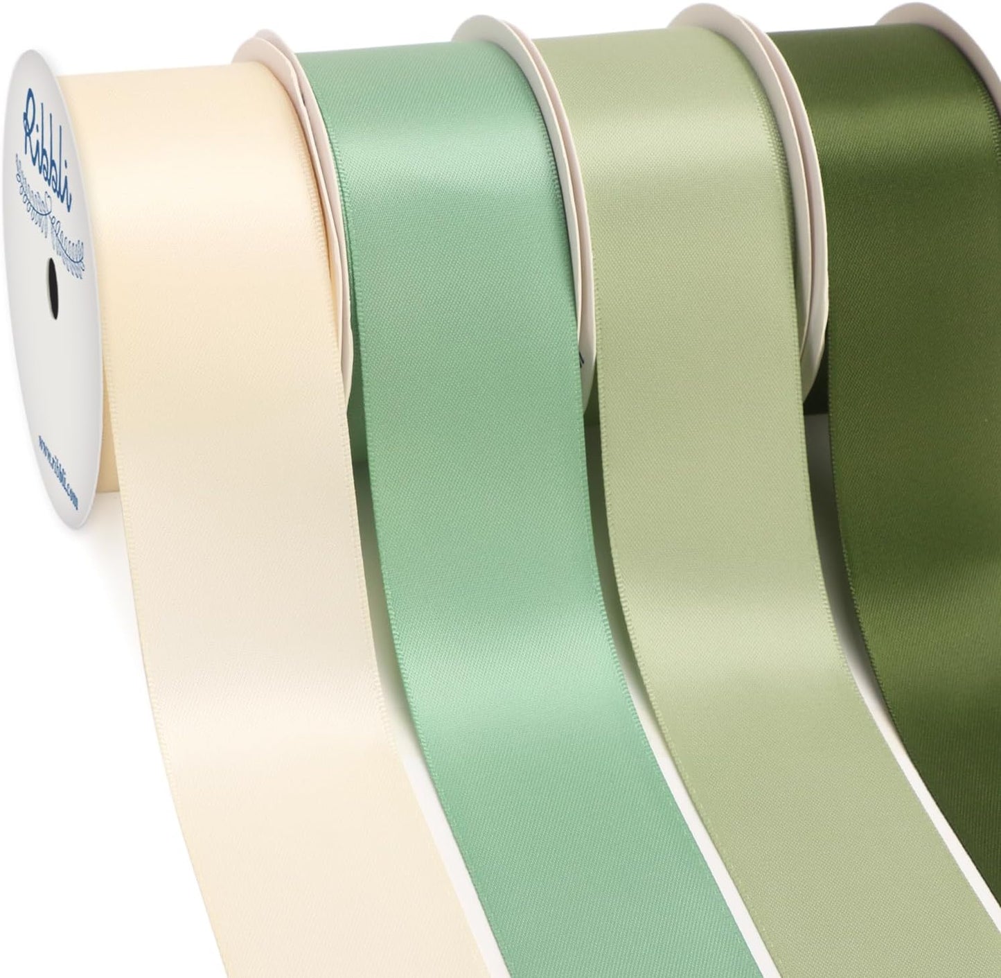 Ribbli Sage Green Satin Ribbon 1-1/2 Inch x 4 Rolls Total 40 Yards- Ivory/Sage/Dusty Sage/Moss Green Ribbon for Gift Wrapping Craft Wedding Decoration