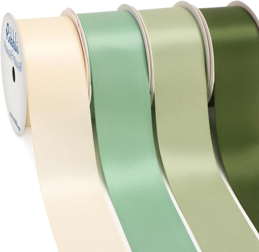 Ribbli Sage Green Satin Ribbon 1-1/2 Inch x 4 Rolls Total 40 Yards- Ivory/Sage/Dusty Sage/Moss Green Ribbon for Gift Wrapping Craft Wedding Decoration