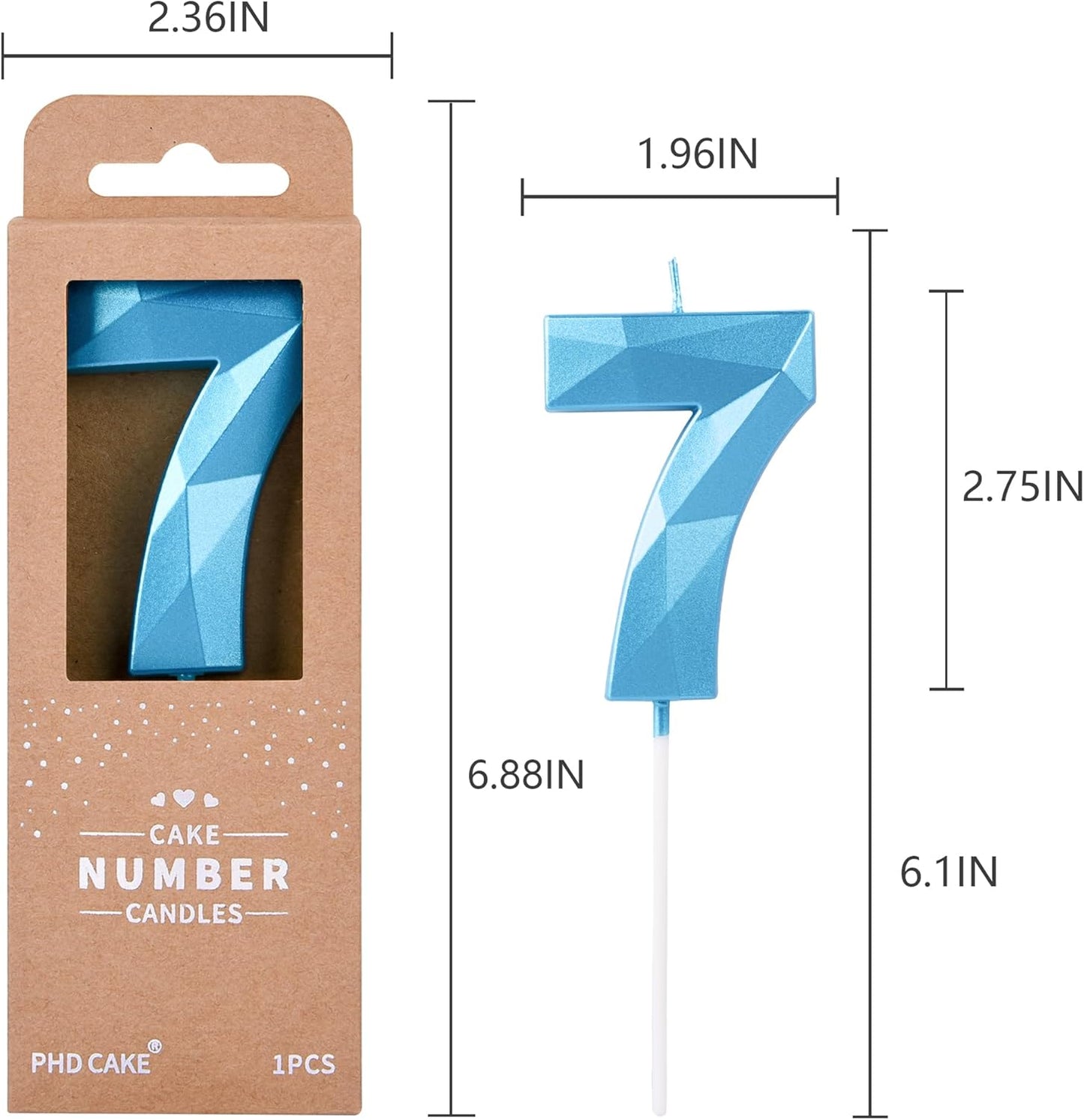 PHD CAKE 2.76 Inch Crystal Blue 7 Number Birthday Candles, Blue Number Candles, Cake Number Candles, Party Celebration