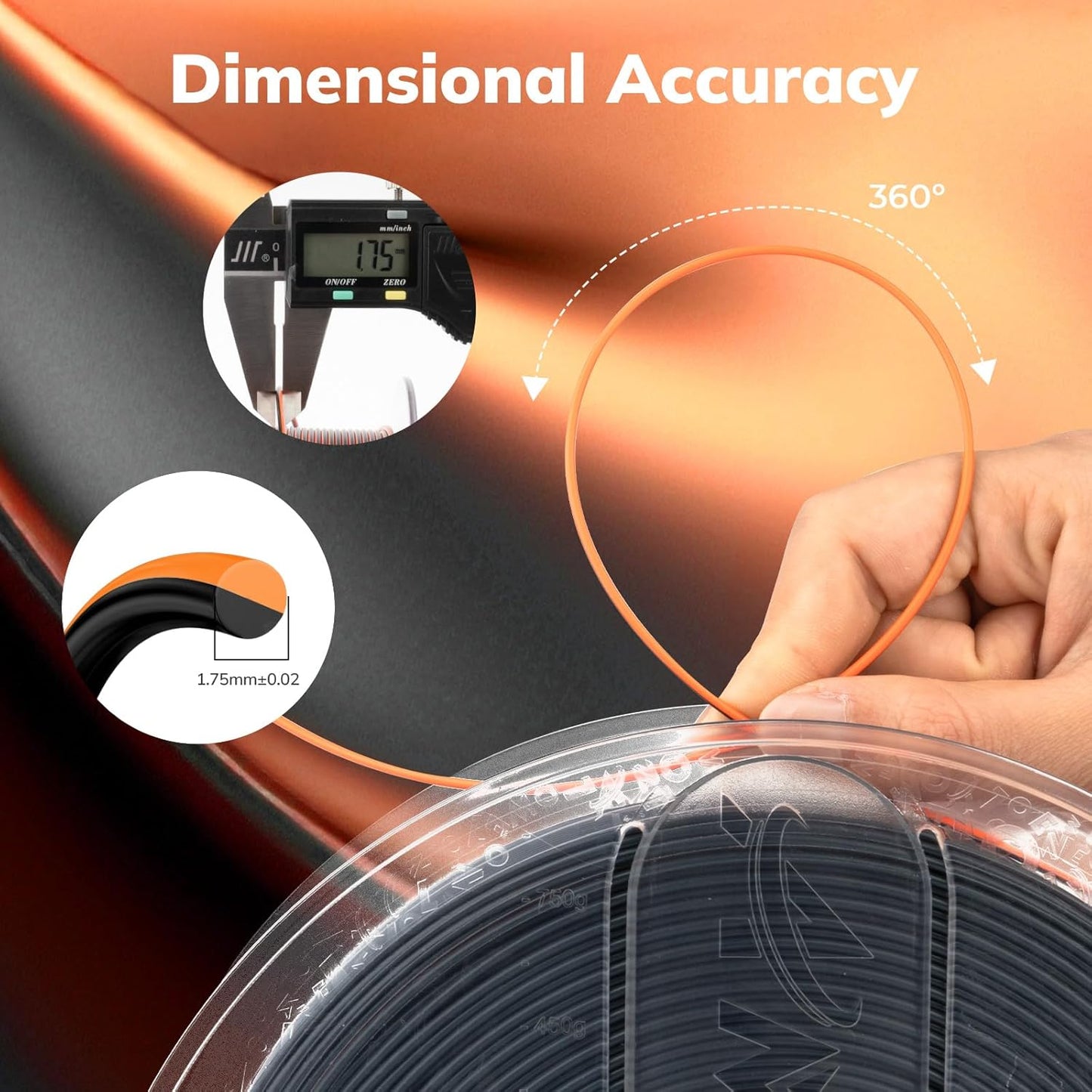 AMOLEN Silk PLA 3D Printer Filament, Dual Color Black Orange PLA 1.75mm, Shiny Color Change Filament 3D Printing PLA Filament for Most FDM 3D Printer, 1kg Spool(2.2lbs)