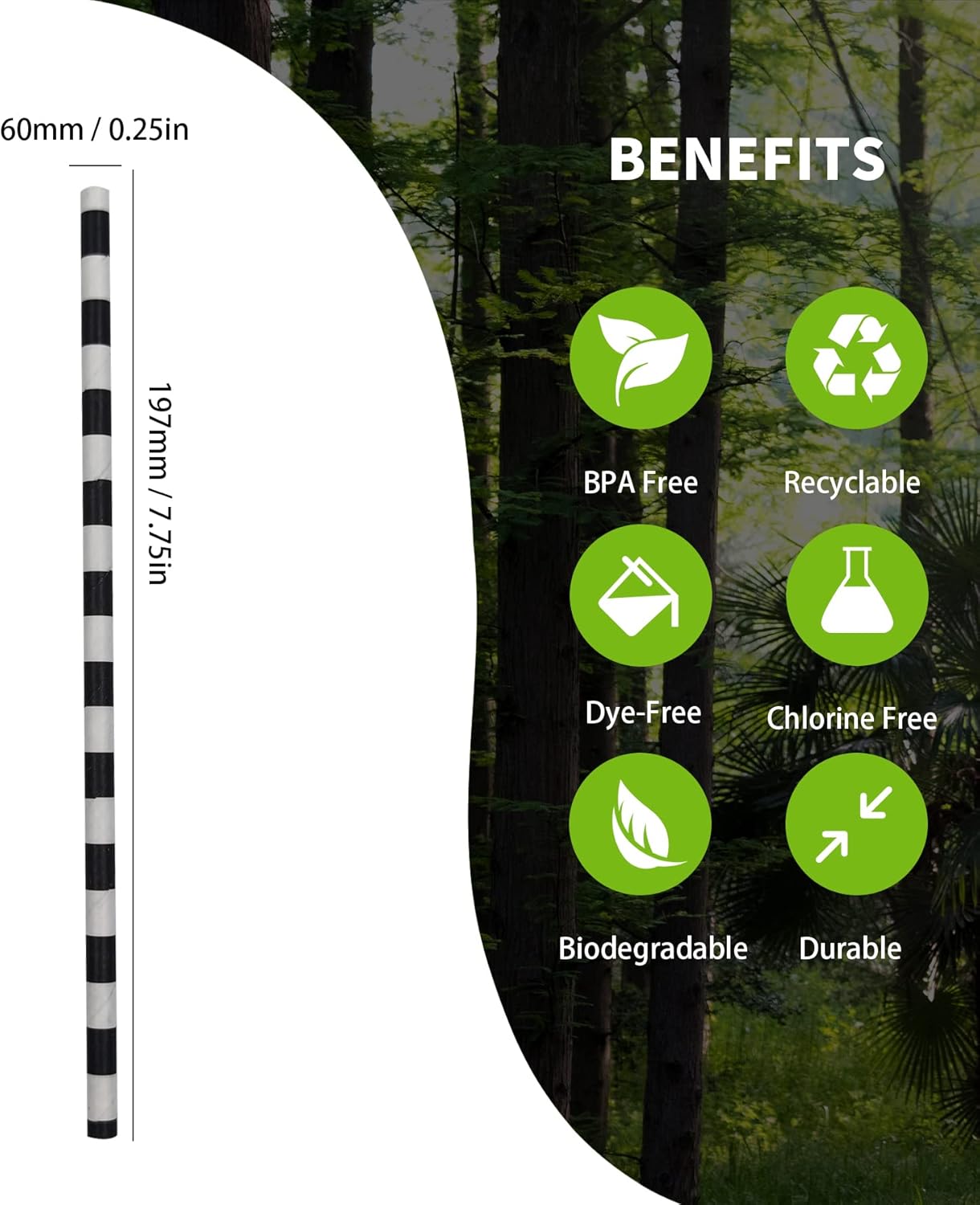 Biodegradable Black White Checkered Straws, 100 PCS Racing Car Straws Disposable Black Striped Paper Drinking Straw for Checkered Party Supplies, Treat Stick and Cake Pop Sticks