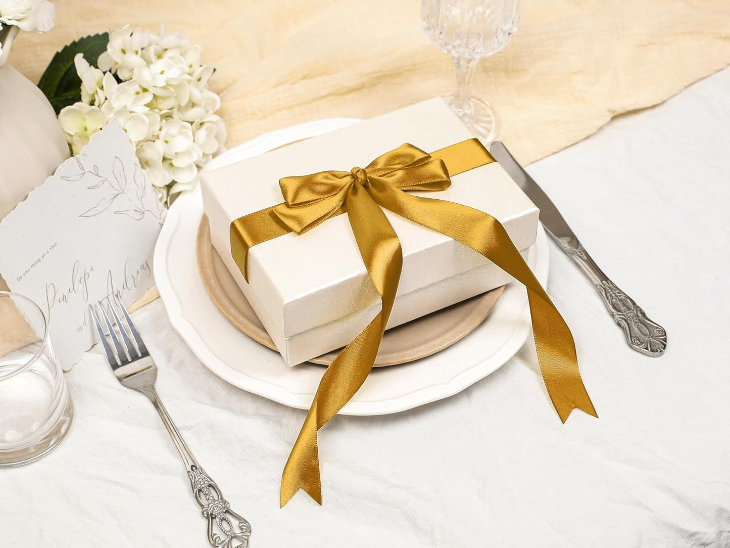 Gold Satin Ribbon 1 inch X Continuous 50 Yards, Single Face Polyester Ribbon Perfect for Gift Wrapping, Flower Bouquet, Wedding Decor, Crafts, Bow Making, Sewing and More