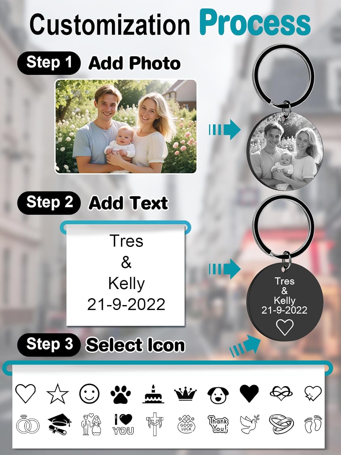 Custom Keychain with Picture - Personalized Photo LOGO Text Customized Key Chain for Boyfriend Dad Men Gifts
