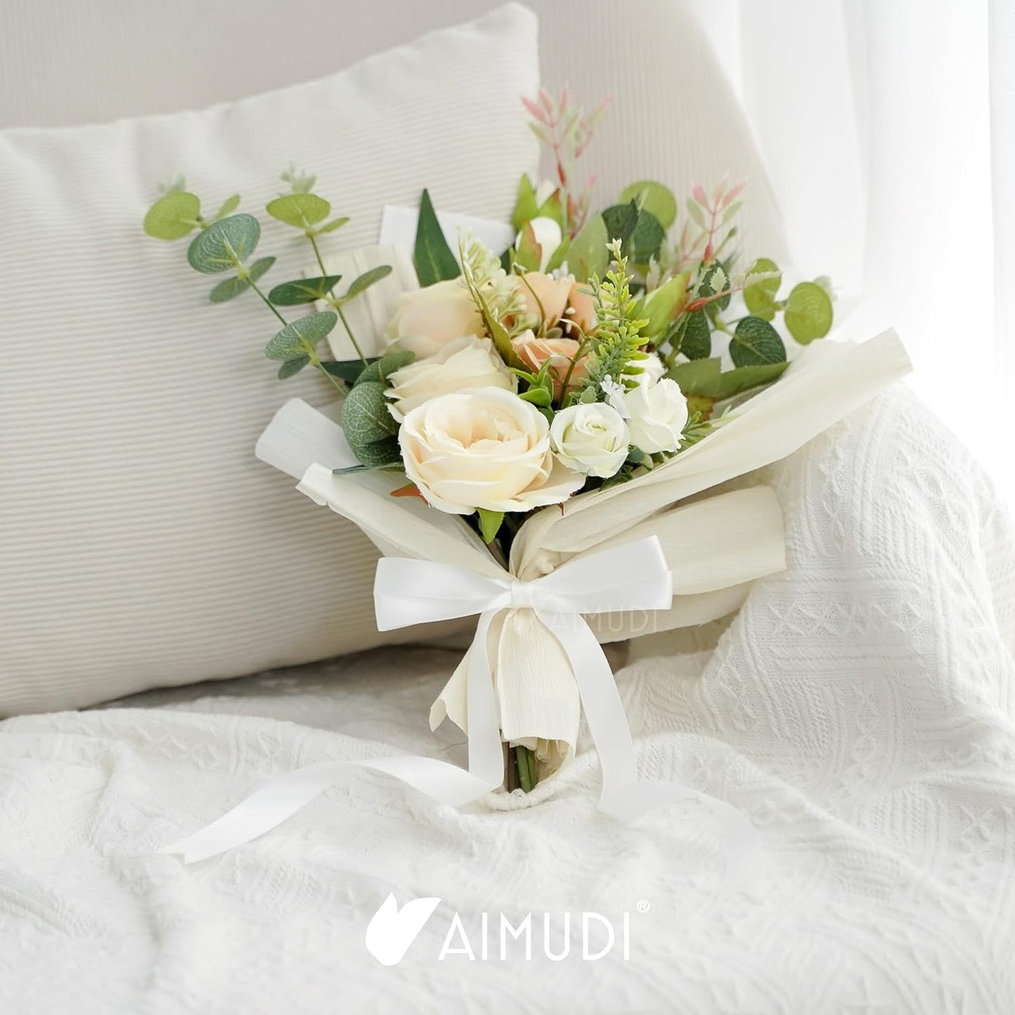 AIMUDI White Bows 5 × 10" Satin Bows for Gift Wrapping Twist Tie Bows Premade Ribbon Bows for Bouquets Invitations Baskets Crafts Wreaths Wedding Birthday Baby Shower Party Decorations, 36 PCs