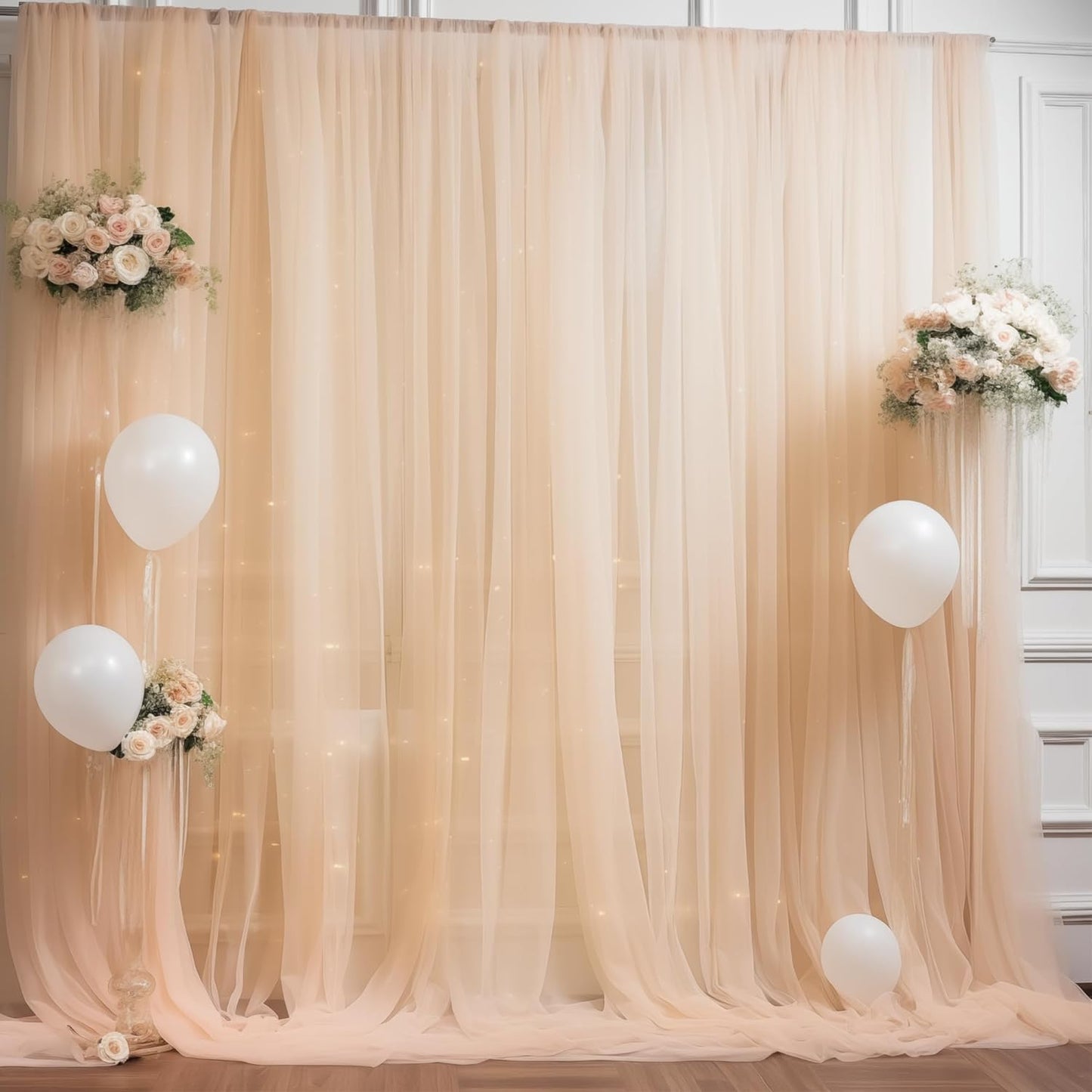 20x10 Champagne Tulle Backdrop Curtains for Parties, Sheer Backdrop Curtain Wedding Photo Backdrop Drapes for Baby Shower Photography Birthday Party