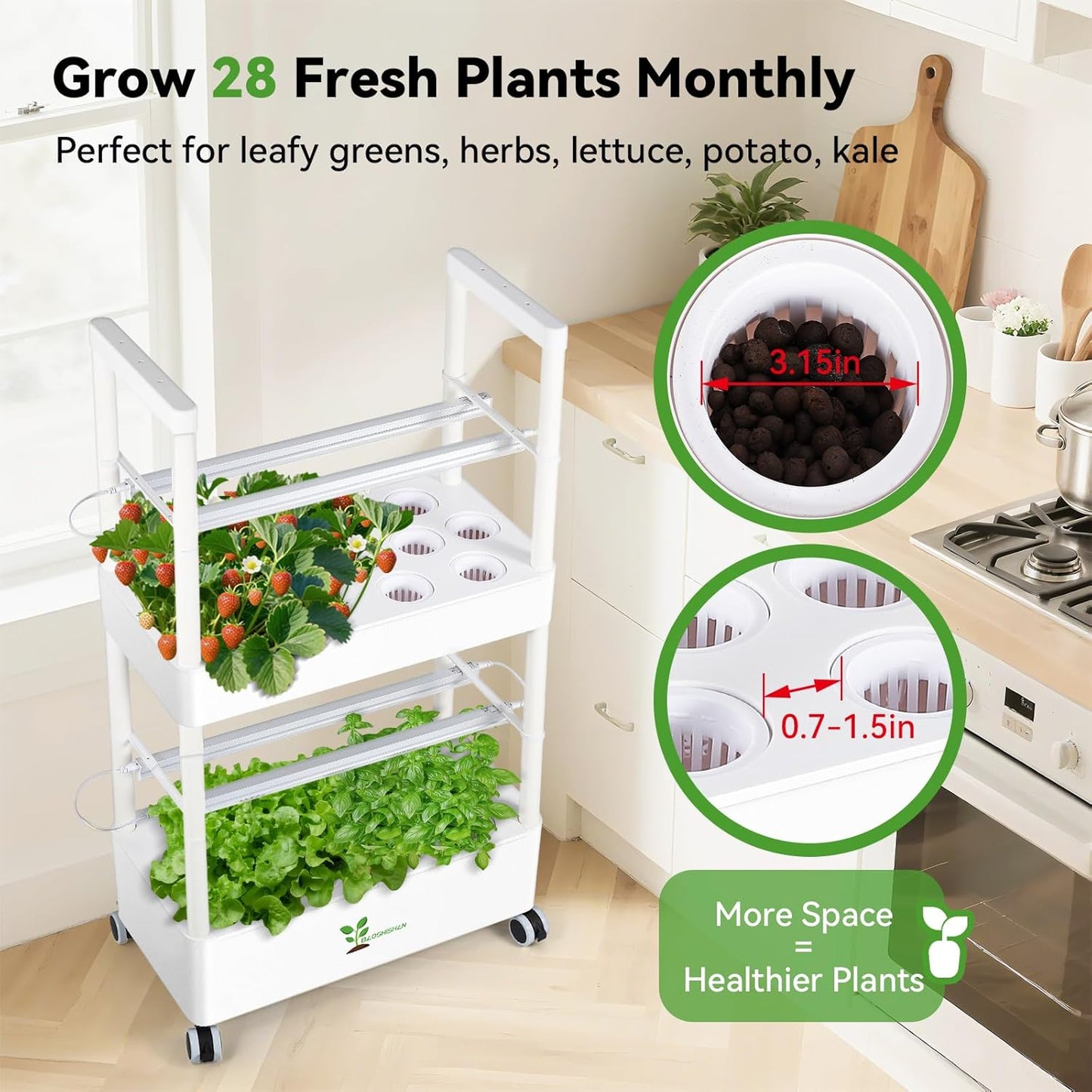 BAOSHISHAN Vertical Hydroponics Growing System Kit, 28 Pods Indoor Gardening System with LED Grow Light, Hydroponic Garden for Vegetable Herb Fruit, WiFi Smart Plug & Auto Circulating Water