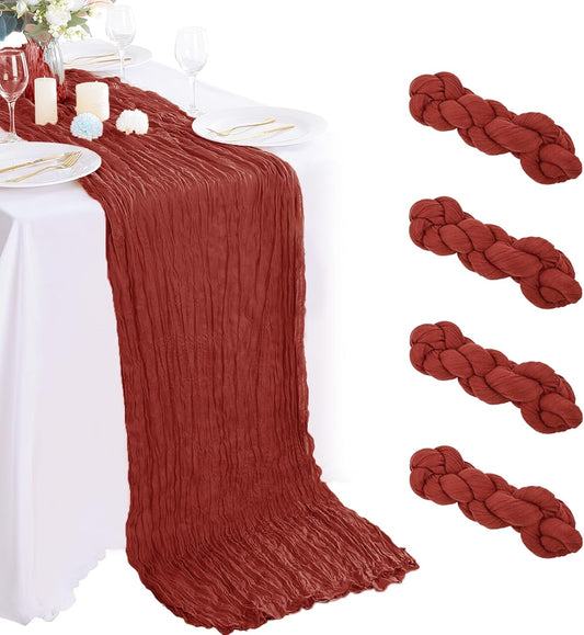 4 Pack Terracotta Cheesecloth Table Runner 35x120 Inch Boho Gauze Fabric Cheese Cloth Table Runner 10Ft Rustic Romantic Sheer Table Runners for Wedding Party Bridal Baby Shower Long Table Decoration