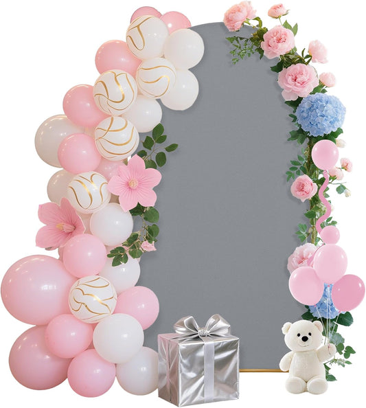 7.2FT Wedding Arch Covers Arch Backdrop Cover Arch Stand Covers Set Arch Cover Spandex Fabric Stretchy Backdrop for Wedding Birthday Party Decoration Baby Shower (Smoky Grey)