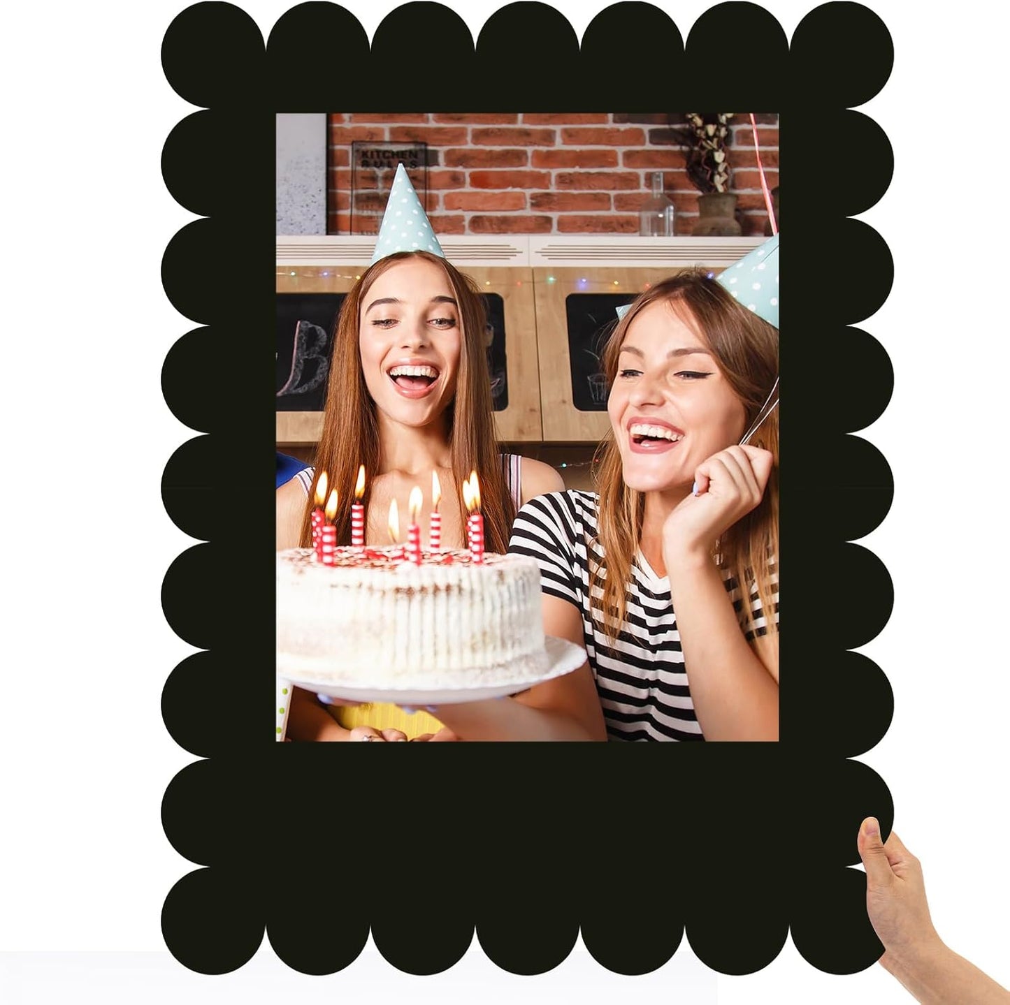 32 x 24 Inch Large Blank DIY Photo Booth Props Picture Frame Party Frame DIY Photo Booth Props Selfie for Birthday, Graduation, Christmas Holiday Party(Black,Scalloped)