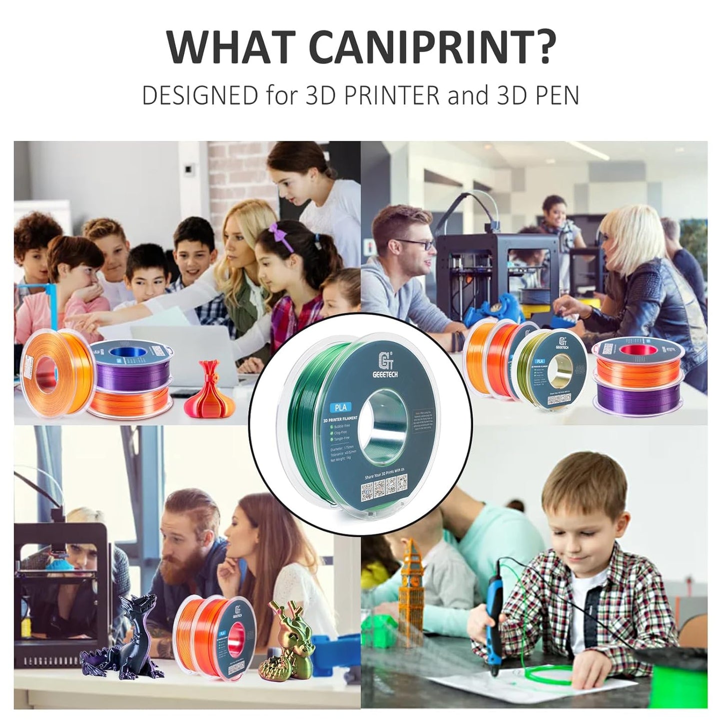 Geeetech 3D Printer Silk PLA Dual Color Filament, Metal-Like Shiny Silk Filament 1.75mm 1kg (2.2lbs) Spool, Dimensional Accuracy +/- 0.02 mm, Silk Blue Green