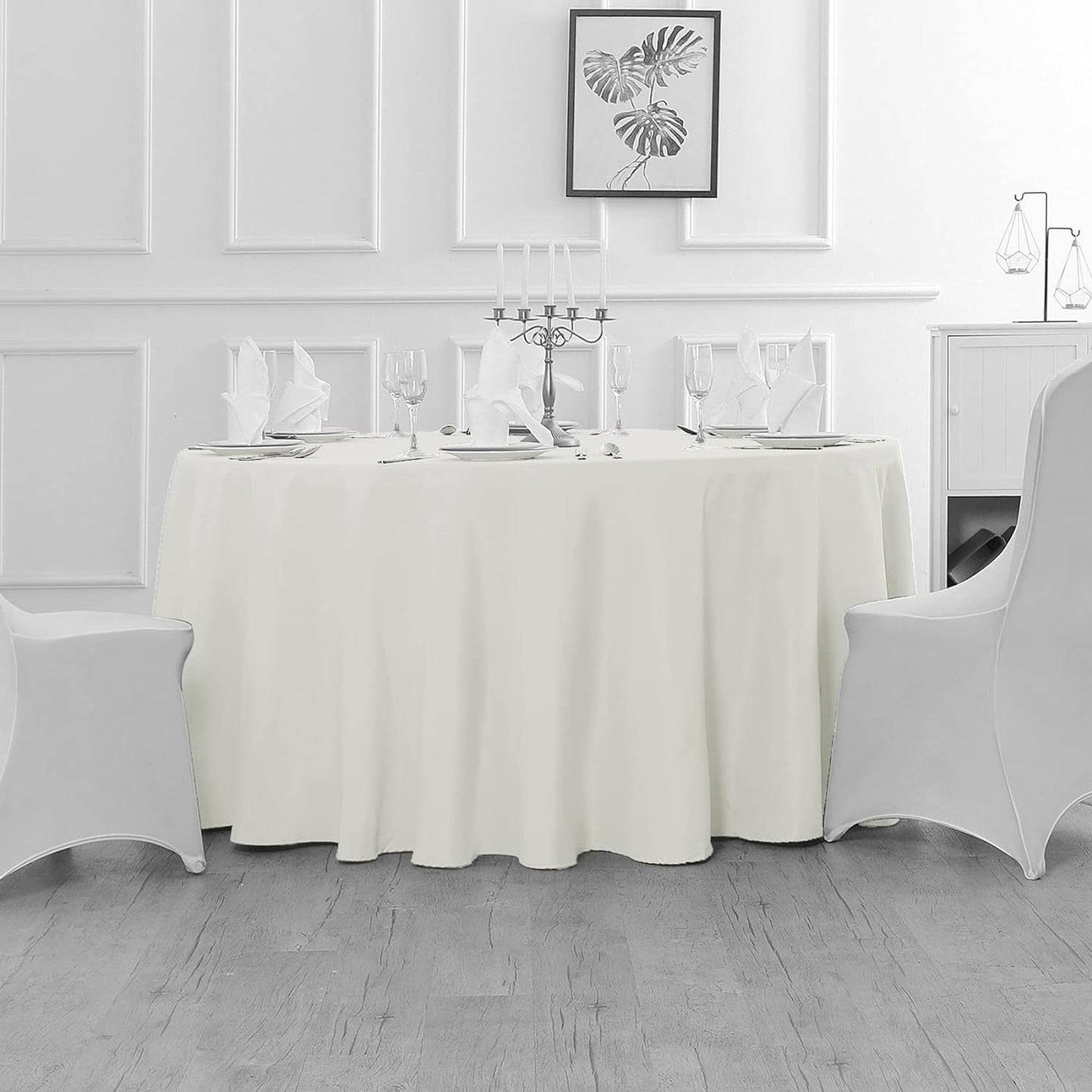 Fokitut 6 Pack Round Tablecloth, 132 Inch, Stain Resistant and Wrinkle Polyester Table Cloth, Fabric Table Cover for Kitchen Dining, Wedding, Party, Holiday Dinner-Ivory