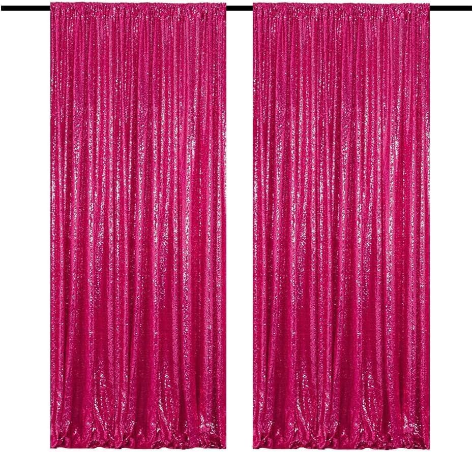 Fuchsia Sequin Backdrop Hot Pink 4FTx8FT 2 Panels Sparkly Background Drapes for Party Birthday Wedding Decor