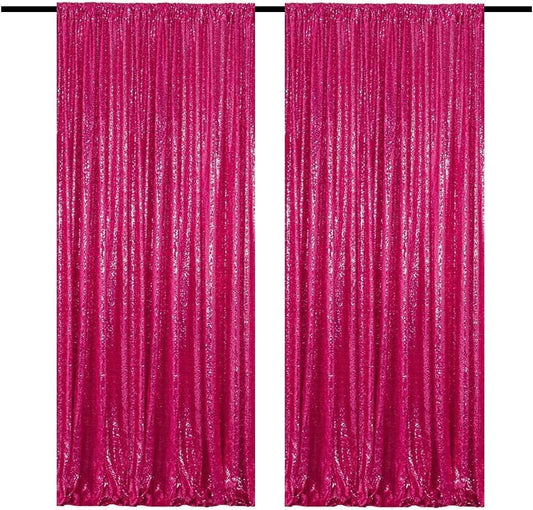 Fuchsia Sequin Backdrop Hot Pink 4FTx8FT 2 Panels Sparkly Background Drapes for Party Birthday Wedding Decor