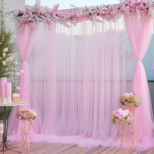 20x10 Pink Tulle Backdrop Curtains for Parties, Sheer Backdrop Curtain Wedding Photo Background Drapes for Baby Shower Photography Birthday Party