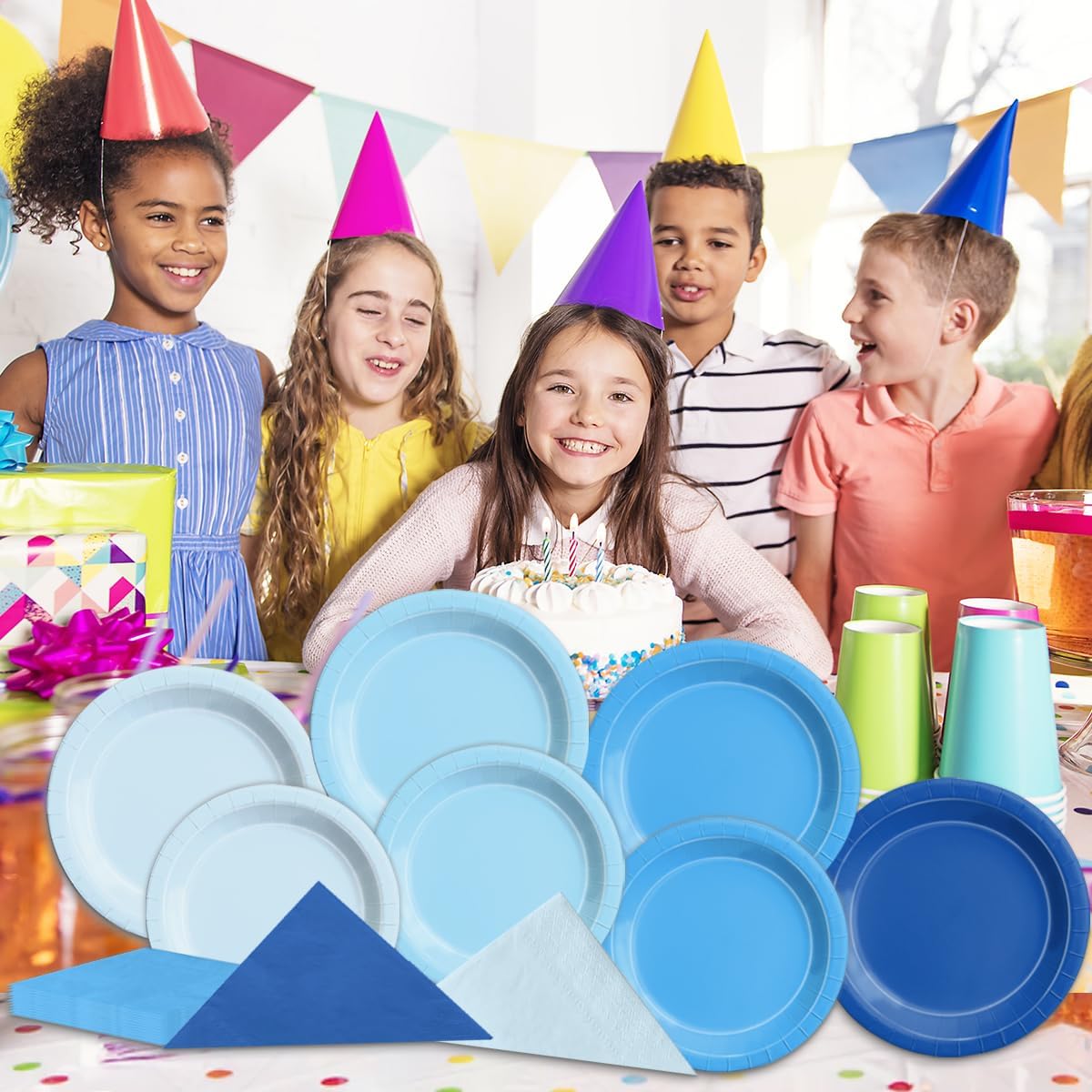 CMUSKO 60Pcs Blue Plates and Napkins-Light Blue Party Supplies Gradient Blue Disposable Tableware for Birthday,Baby Shower,Wedding