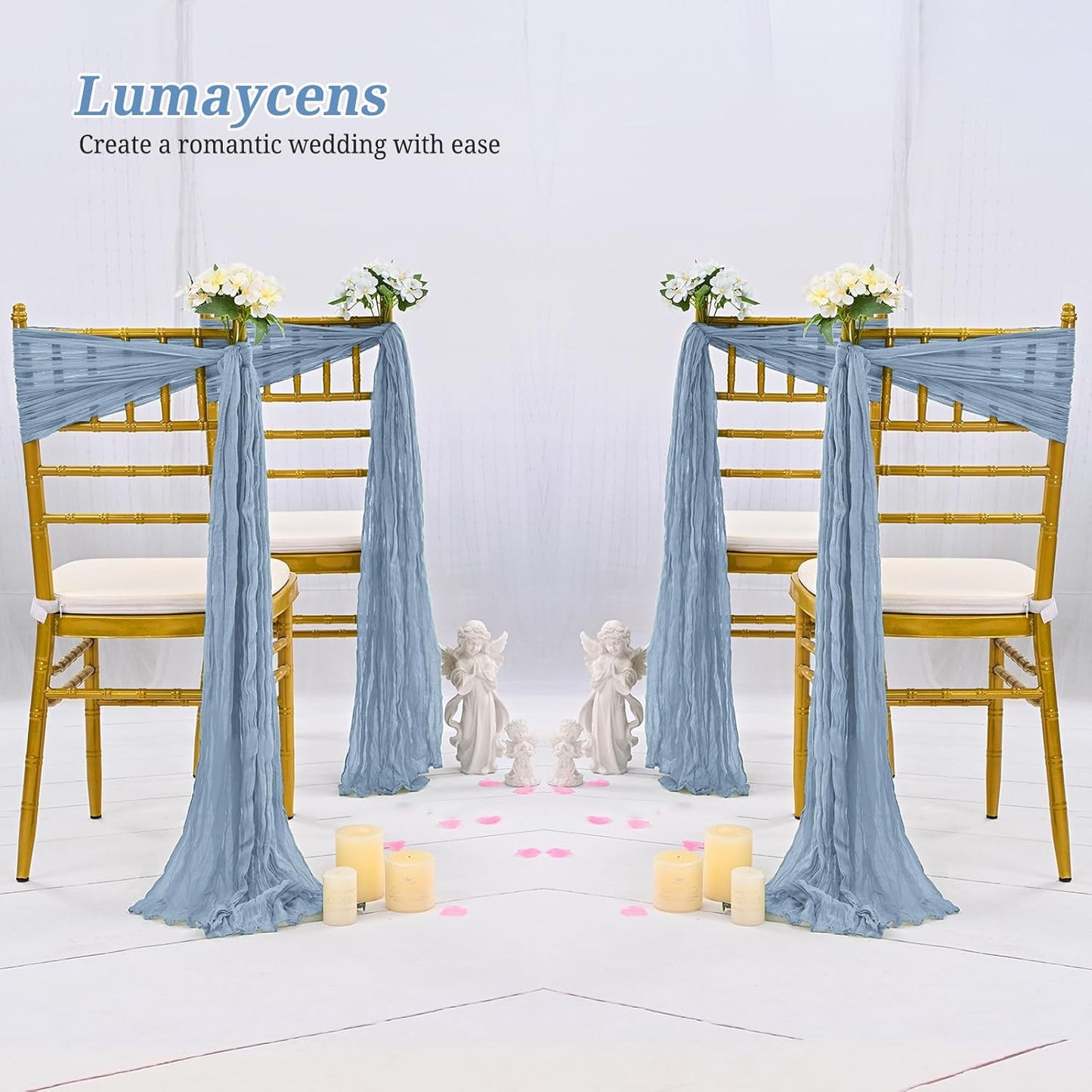 50 PCS Cheesecloth Chair Sashes Bows Wedding Aisle Decorations Chair Ribbon Ties Back Sash for Wedding Party Events Banquet Chair Cover Decoration (Dusty Blue)