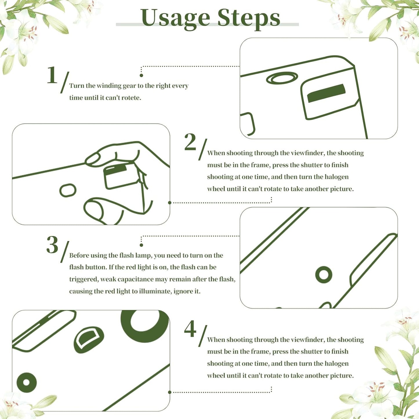 Zhengmy 10 Pack Disposable Camera Bulk for Wedding, 34mm Single Use Camera Bulk with Flash One Time for Gathering Wedding Travel(White Lily,Colorful Film)