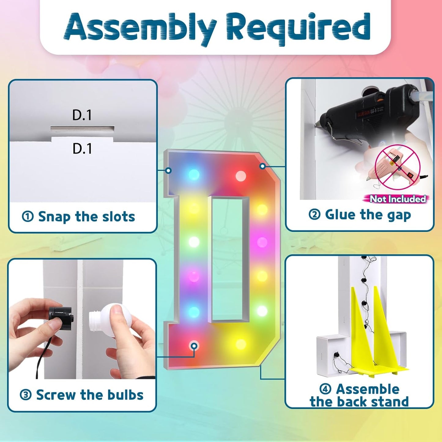 4FT Colorful Marquee Light Up Letters D, 18 Colors Light Up Alphabet Signs with Remote, Marry Me Sign, Large Letter for Birthday Engagement Anniversary Wedding Party Decor