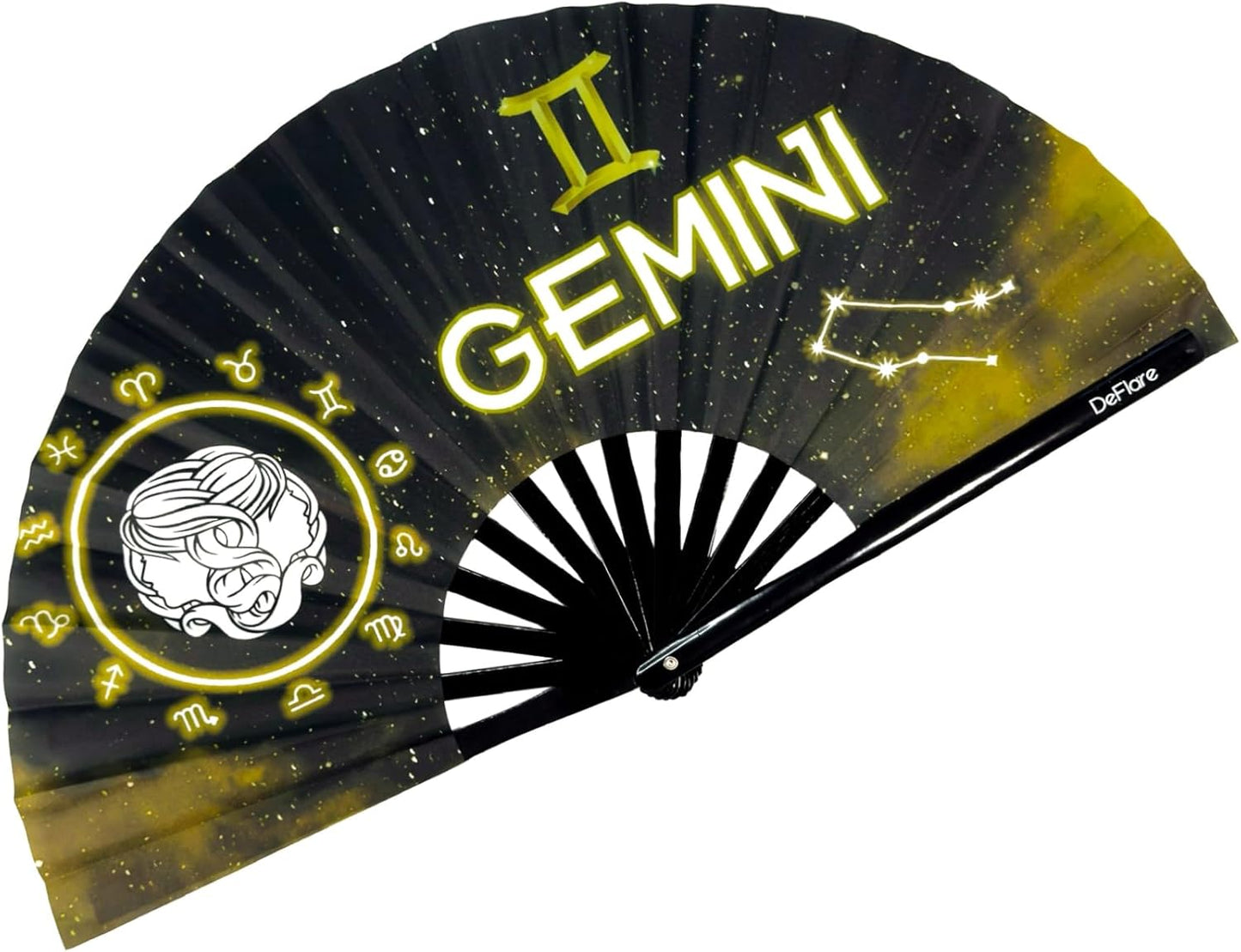 DeFlare | Cosmic Zodiac Rave Fan | Zodiac Sign Hand Fan | Astrology Rave Fan | Hand Fan | Large Rave Fan | Large Clacking Fan
