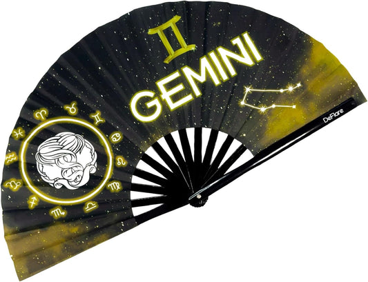 DeFlare | Cosmic Zodiac Rave Fan | Zodiac Sign Hand Fan | Astrology Rave Fan | Hand Fan | Large Rave Fan | Large Clacking Fan