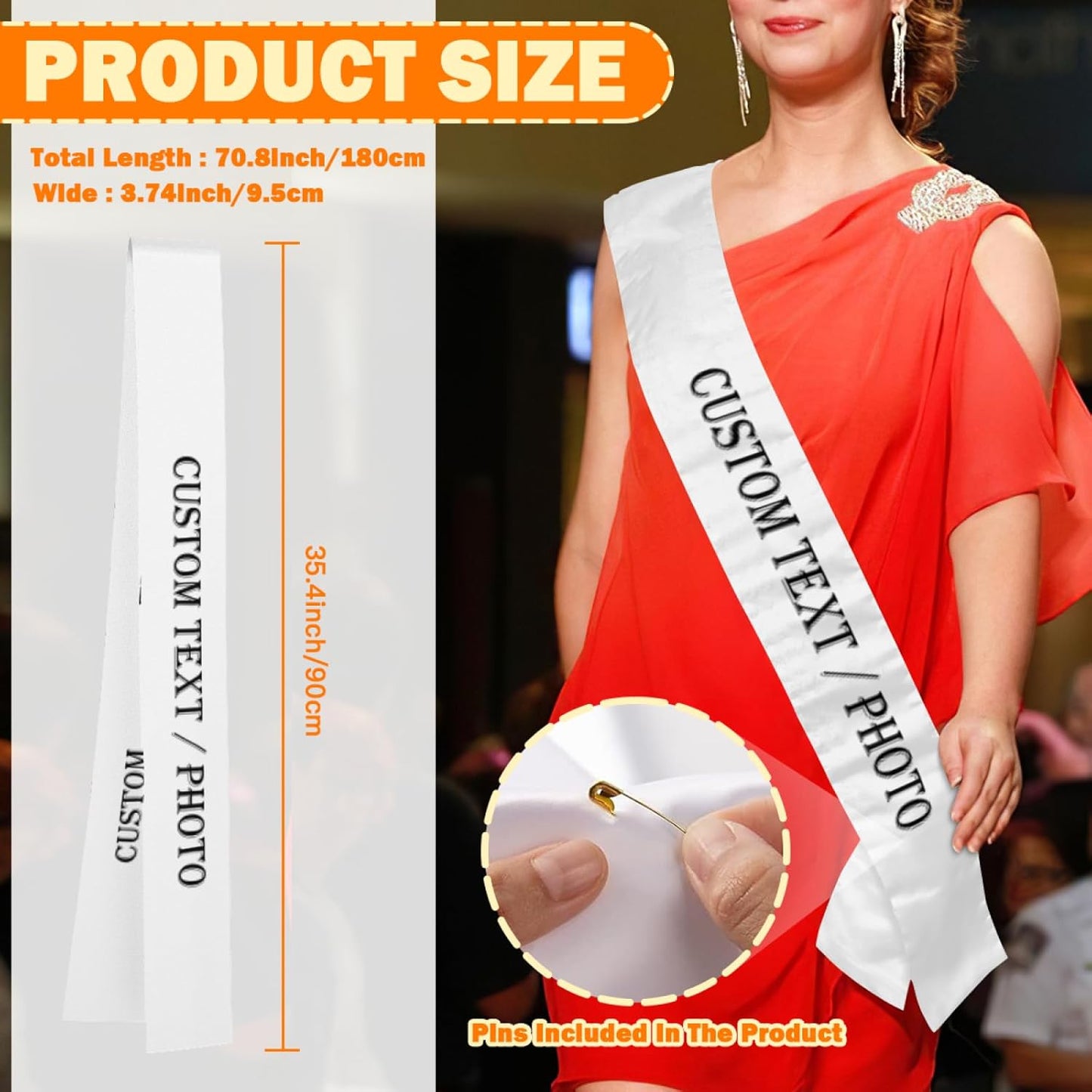 Custom Sash,Personalized Birthday Sash with Text Photo,Customized Bachelorette Sash Quote Sash Bride to Be Sash Color Optional (No decorative edge, White)